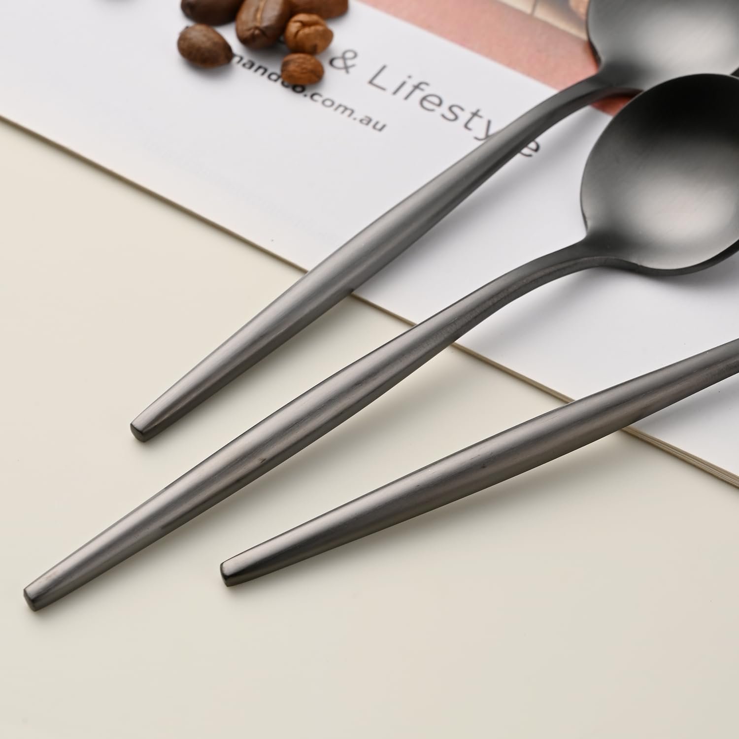 5.1英寸缎面黑不锈钢迷你咖啡茶匙套装4件，留学生租房熬夜赶due搅拌利器，宿舍小厨房异国饮品优雅伴侣