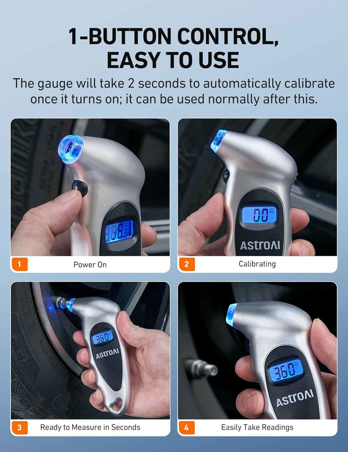 数字轮胎压力计 0-150PSI 精准0.1增量 背光LCD Presta阀适配器 4单位切换 留学生海外租车自驾神器 精准测压防爆胎省油安心长途