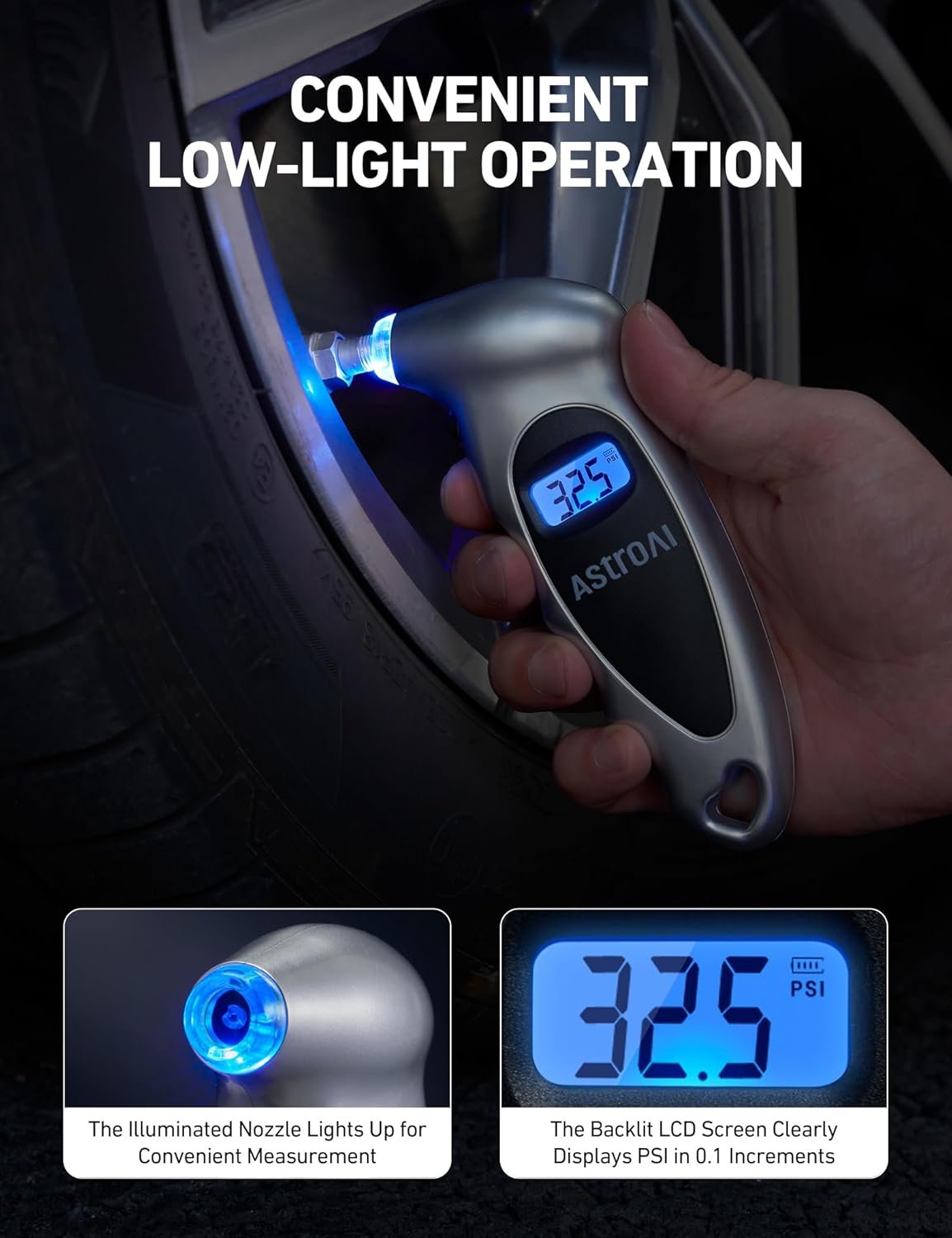 数字轮胎压力计 0-150PSI 精准0.1增量 背光LCD Presta阀适配器 4单位切换 留学生海外租车自驾神器 精准测压防爆胎省油安心长途