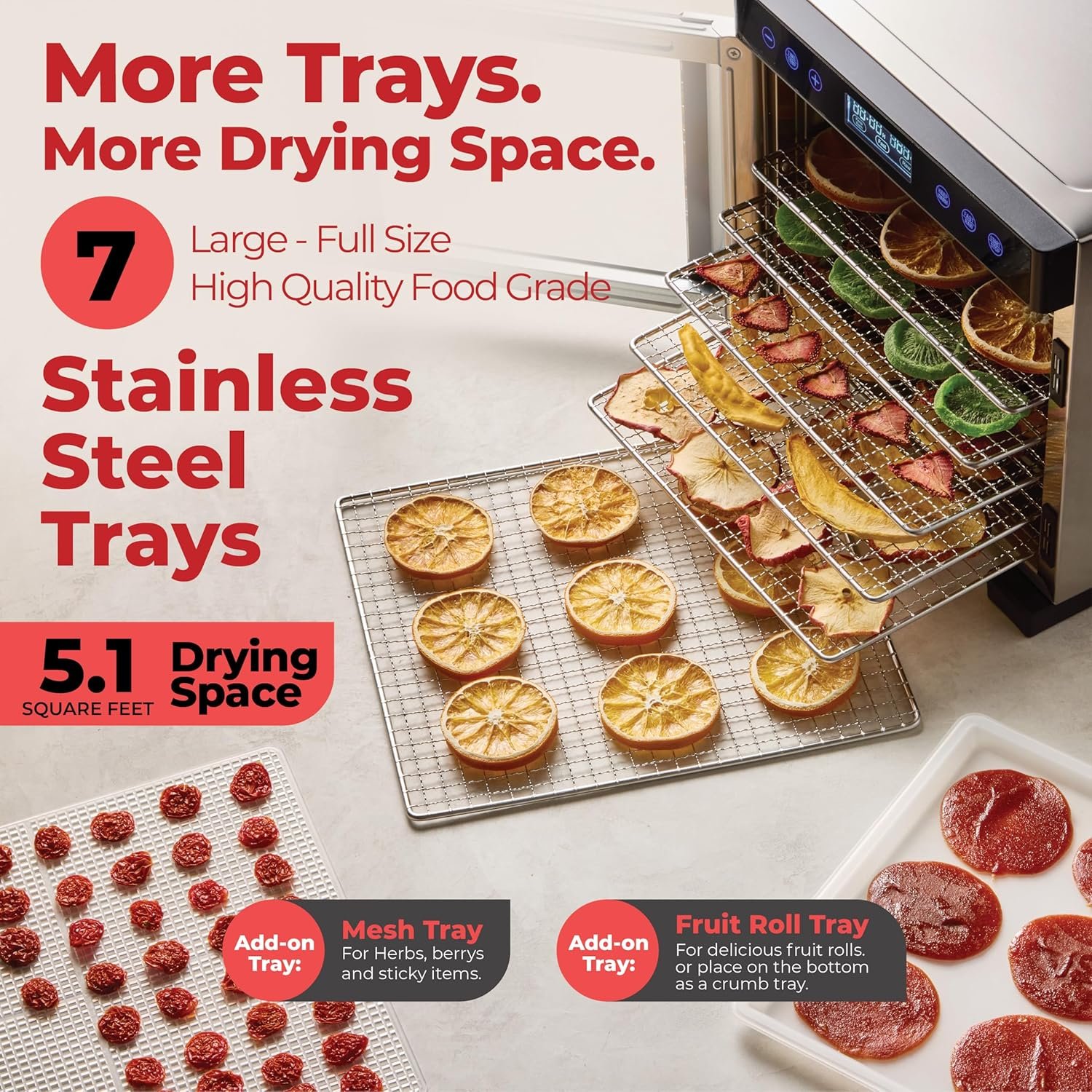 食物脱水机 | 留学生海外自制家乡零食解馋神器 | 租房小厨房7层不锈钢托盘批量干燥 | 600W强劲后扇均匀控温95-176° 48H定时保暖关机