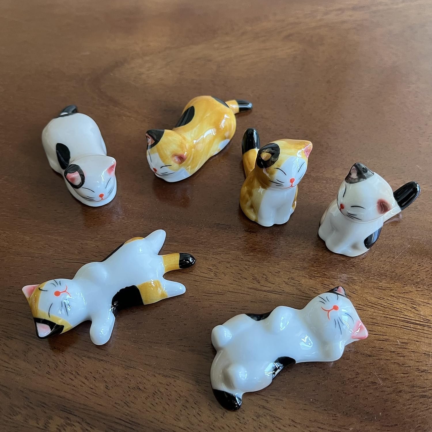 陶瓷可爱猫咪筷子勺刀叉架（6件套）留学生小公寓餐桌整洁守护 边吃边赶due零乱烦恼