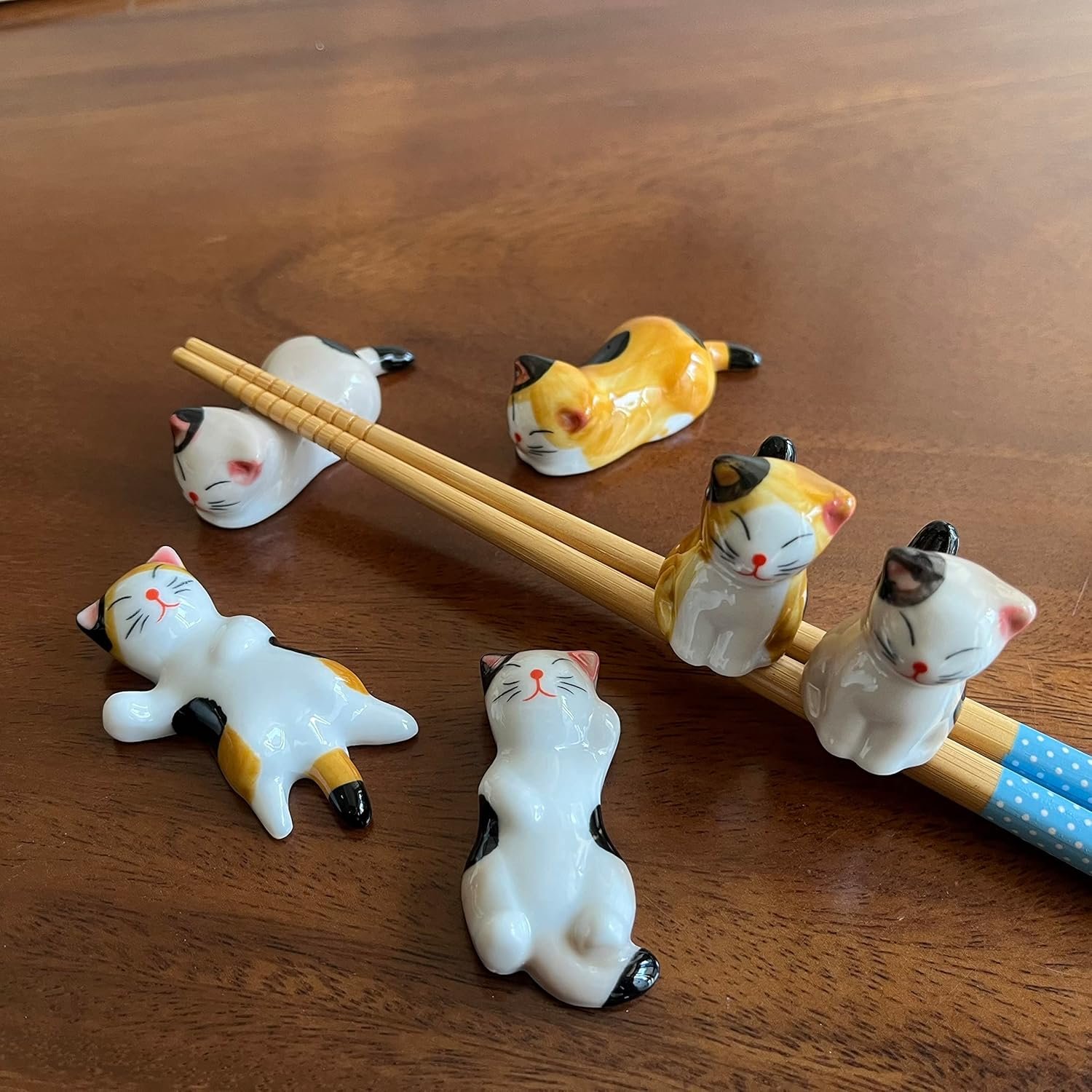 陶瓷可爱猫咪筷子勺刀叉架（6件套）留学生小公寓餐桌整洁守护 边吃边赶due零乱烦恼
