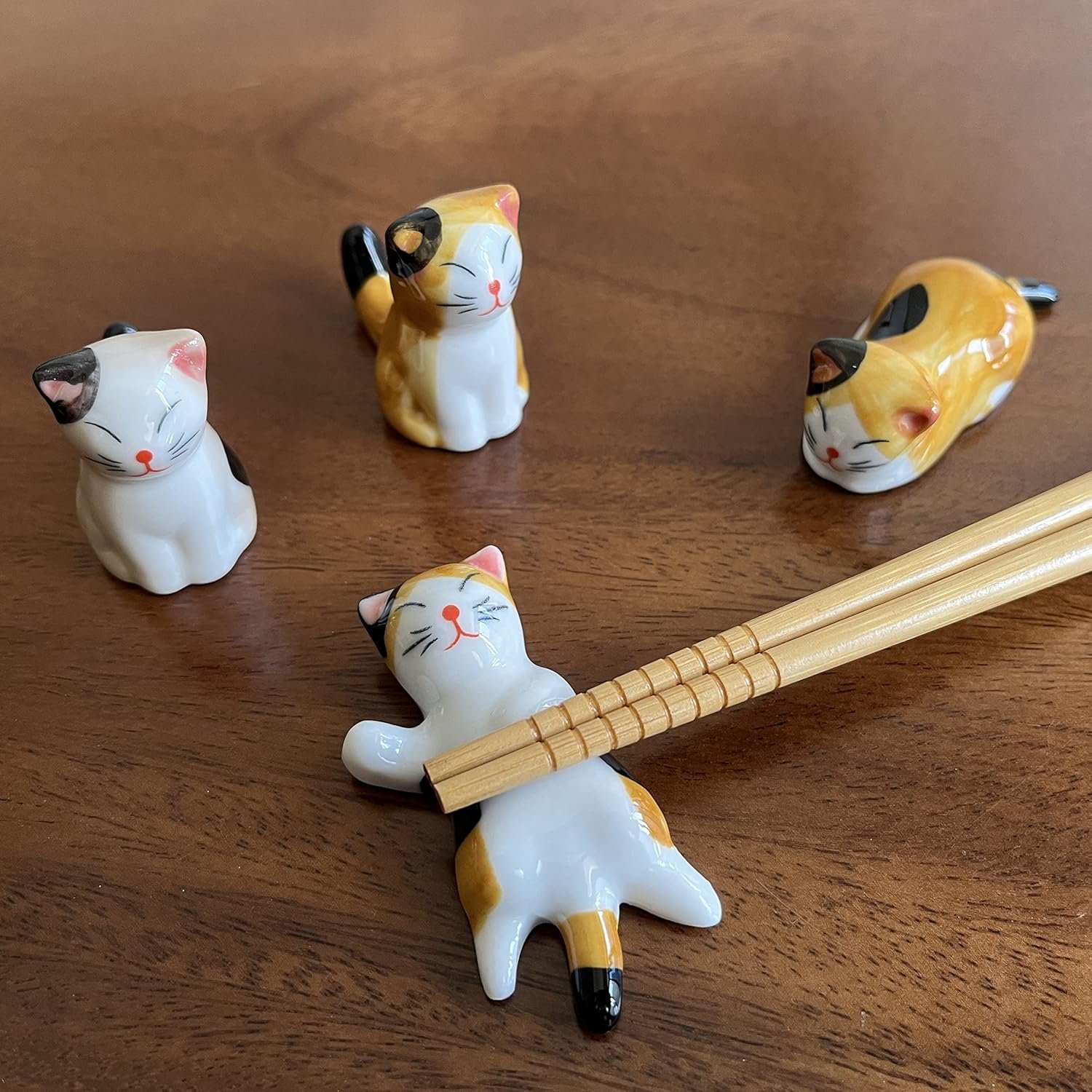 陶瓷可爱猫咪筷子勺刀叉架（6件套）留学生小公寓餐桌整洁守护 边吃边赶due零乱烦恼