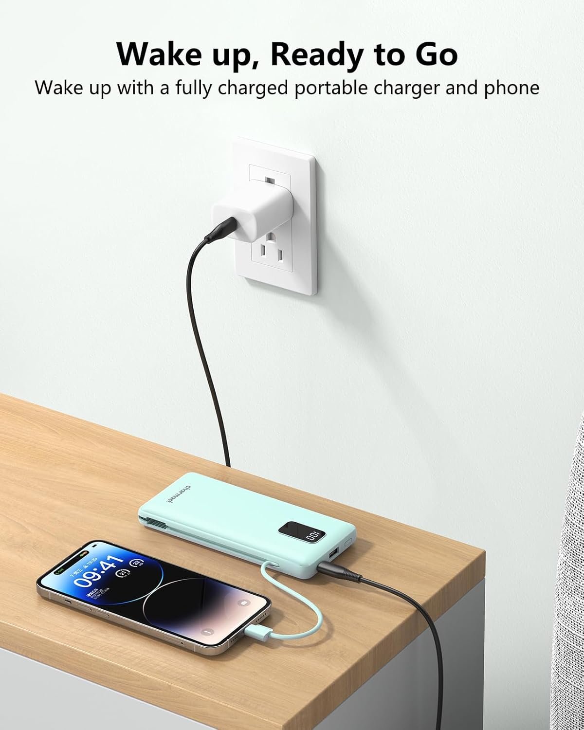 内置电缆10000mAh USB C快充充电宝 留学生熬夜赶due租房旅行手机续航神器 随身省心不断电