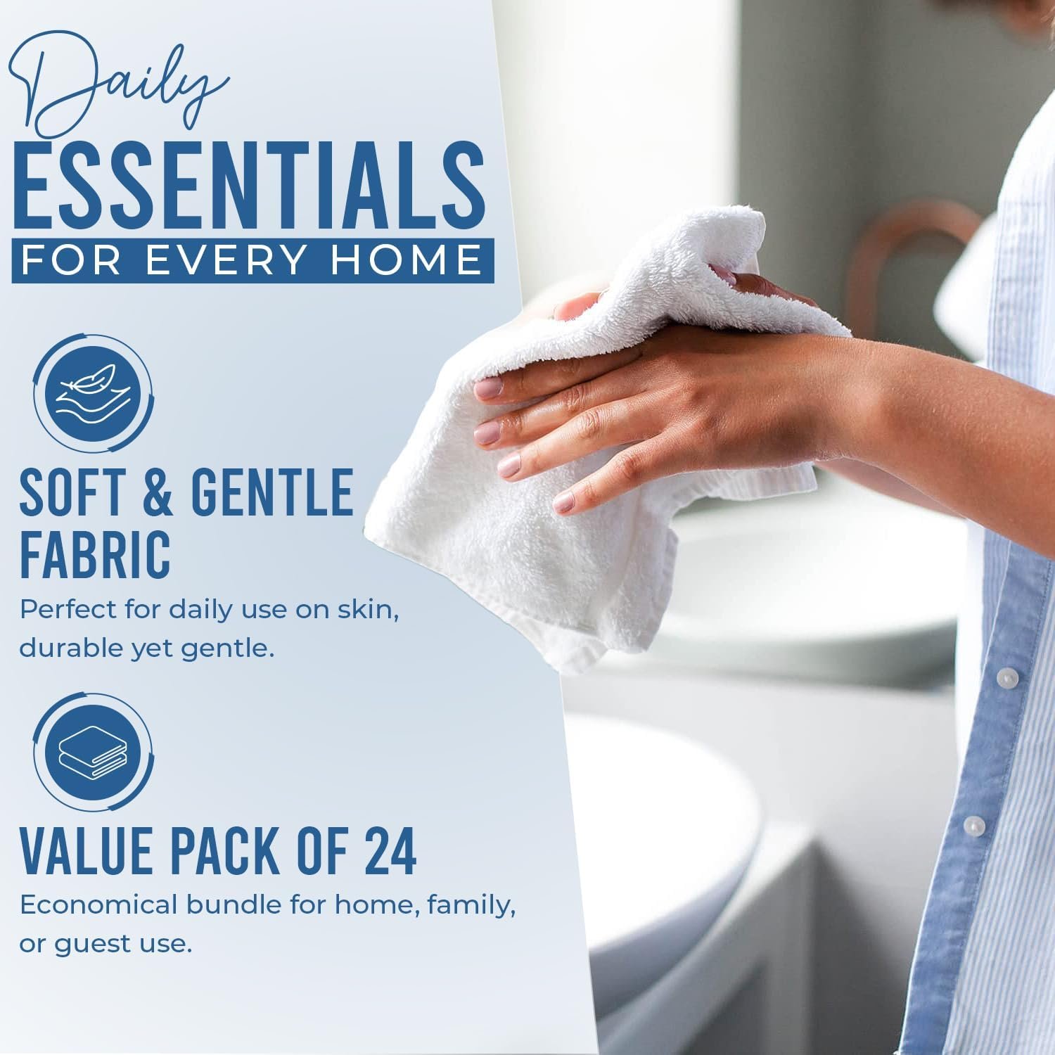 24包12x12英寸100%棉质法兰绒洗脸巾 - 留学生租房小浴室救星，超吸水柔软随时清爽不占地