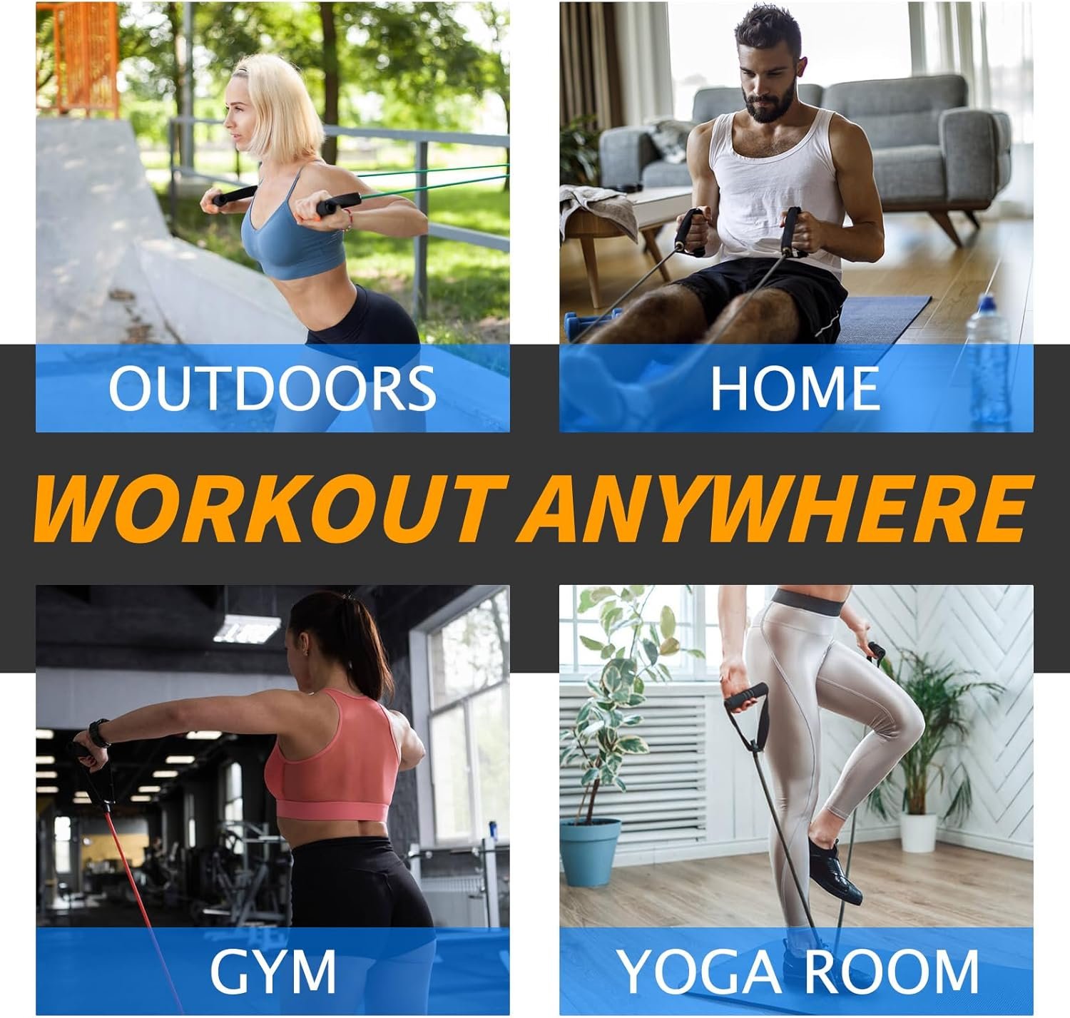 带手柄阻力带，留学生租房门后拉伸健身神器，家用锻炼套装附入门指南