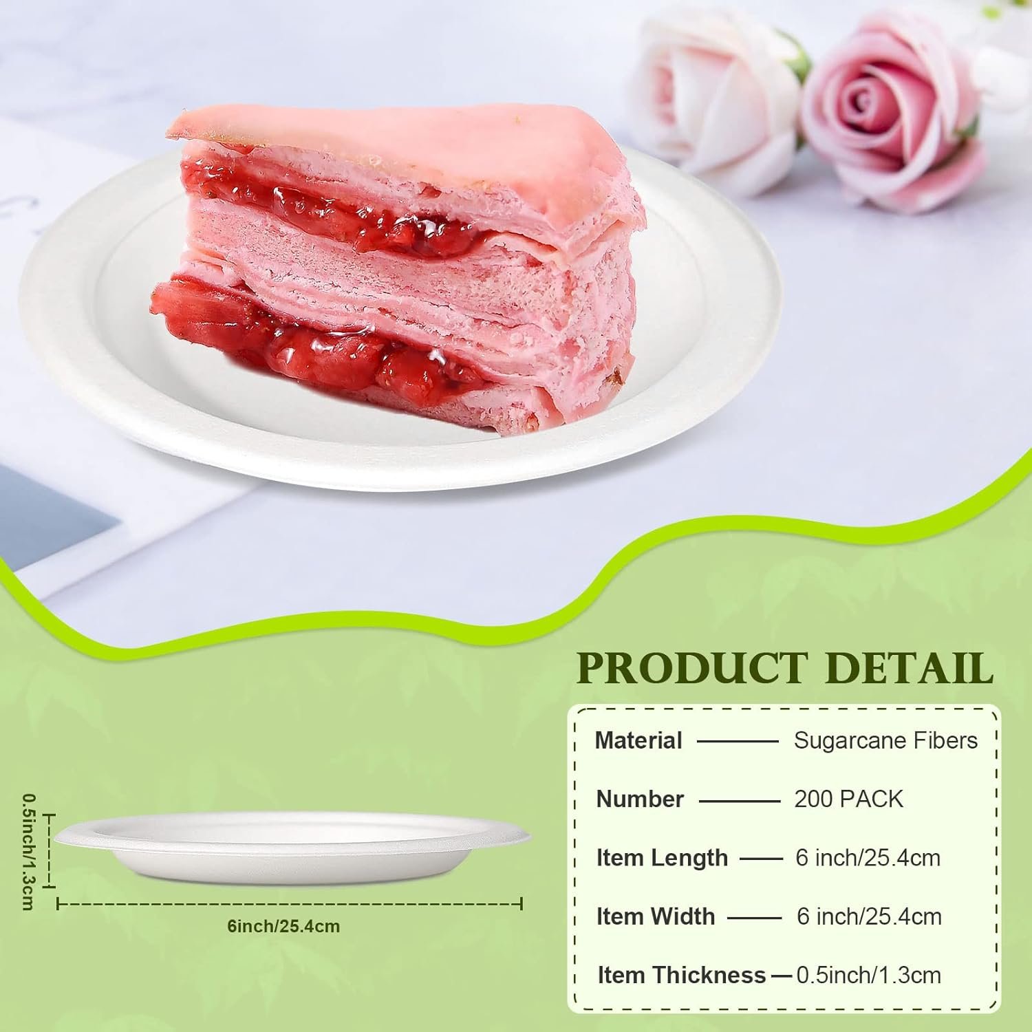 6寸小纸盘 200包 可堆肥一次性甜点盘 留学生宿舍分享零洗碗 租房派对随手扔超省心