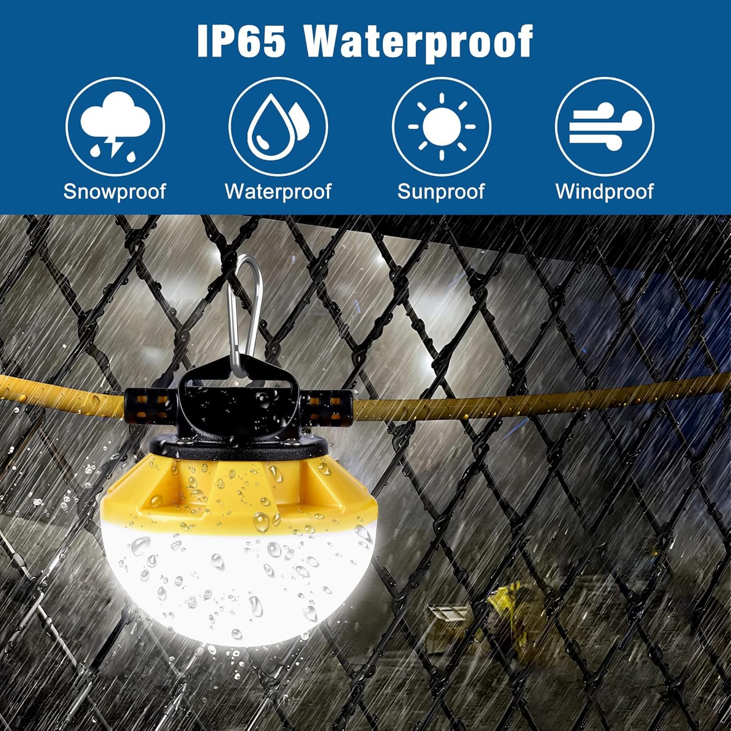 15米IP65防水LED串灯 5000K日光临时照明灯 留学生租房应急神器 钩挂5灯泡易装可连点亮深夜赶due