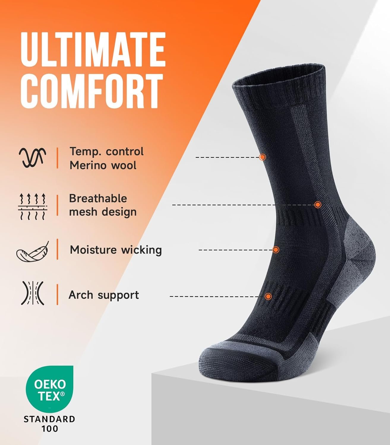 美利奴羊毛保暖袜男女通用3双，留学生海外寒冬租房脚暖神器，吸湿排汗透气徒步靴袜赶due旅行不冻脚