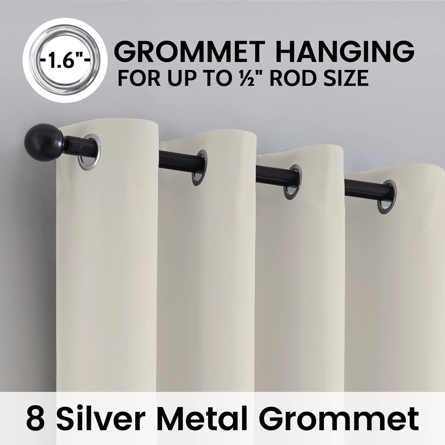 100%遮光保温窗帘 留学生租房熬夜赶due彻底黑化助眠 奶油色黑背扣环易挂52x84英寸2片