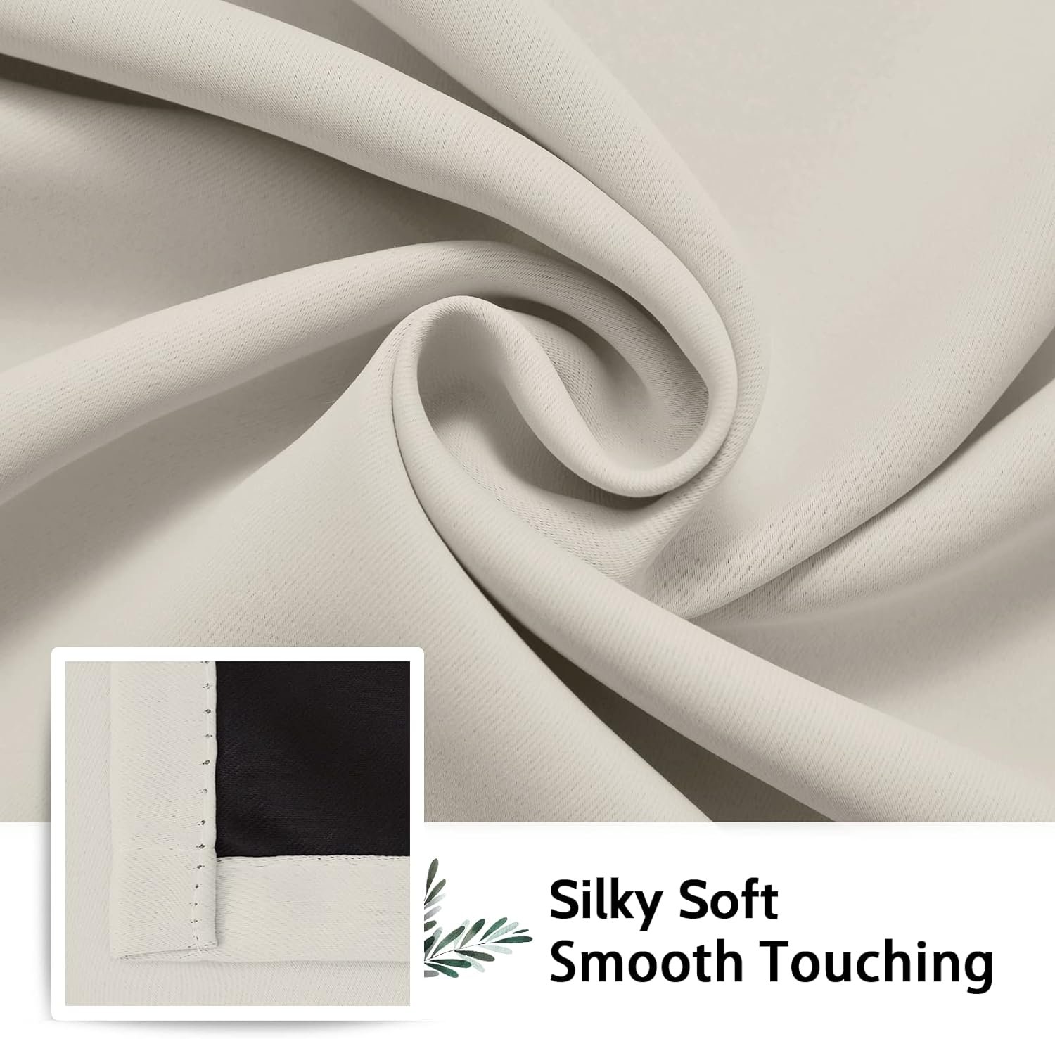 100%遮光保温窗帘 留学生租房熬夜赶due彻底黑化助眠 奶油色黑背扣环易挂52x84英寸2片