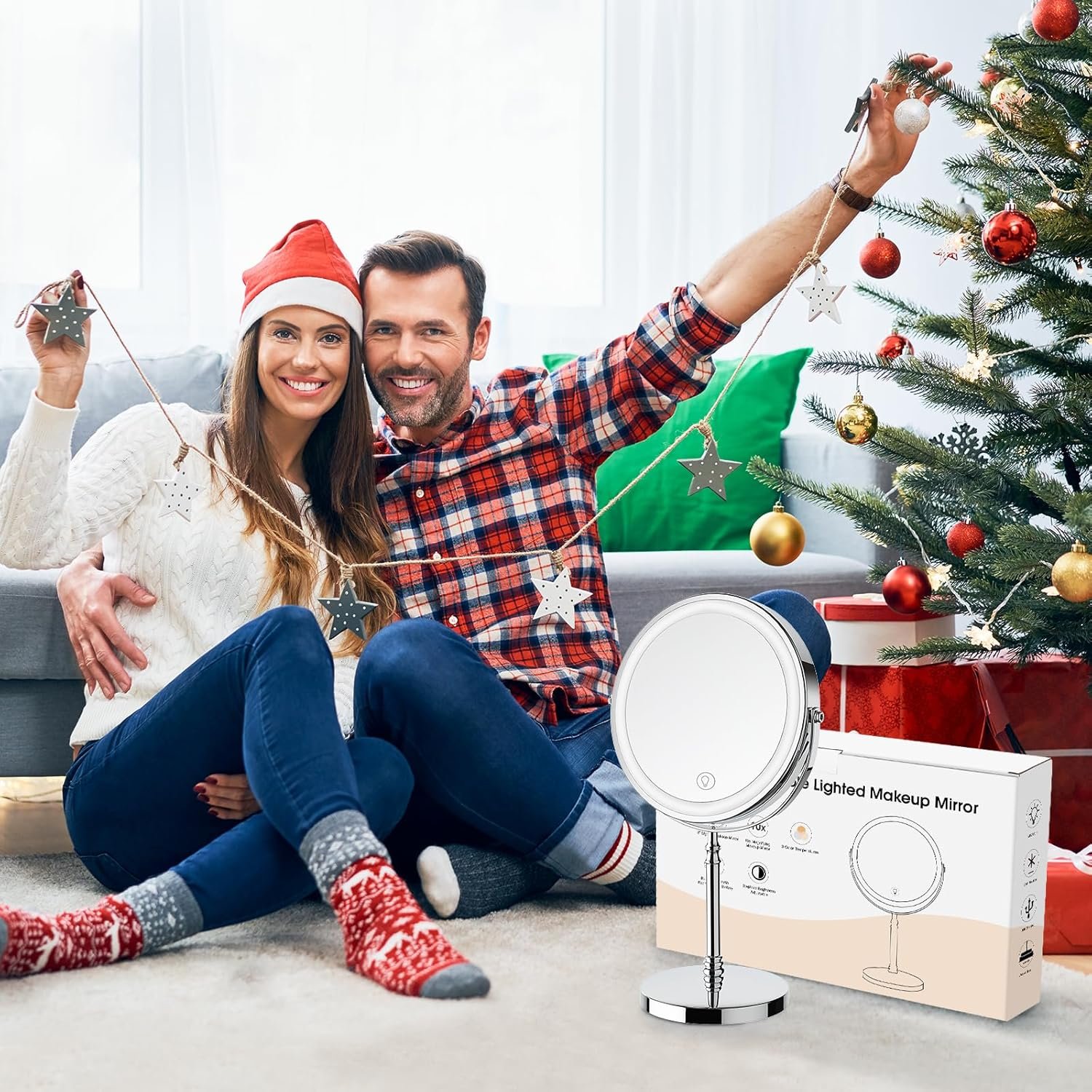 留学生租房暗光速妆利器：3000mAh可充电双面1x/10x放大化妆镜，3色灯光360°旋转亮度调，熬夜赶due后轻松精致