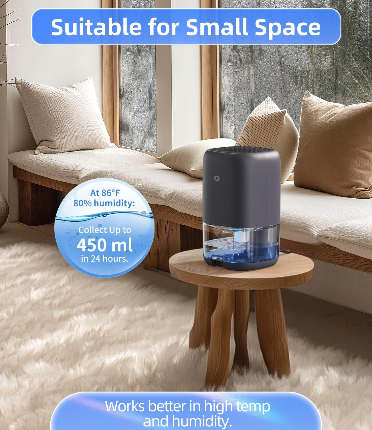 小型除湿机，留学生租房小窝防潮霉变克星，35OZ超静音自动关机守护熬夜好眠，覆盖280sq.ft卧室浴室衣柜RV
