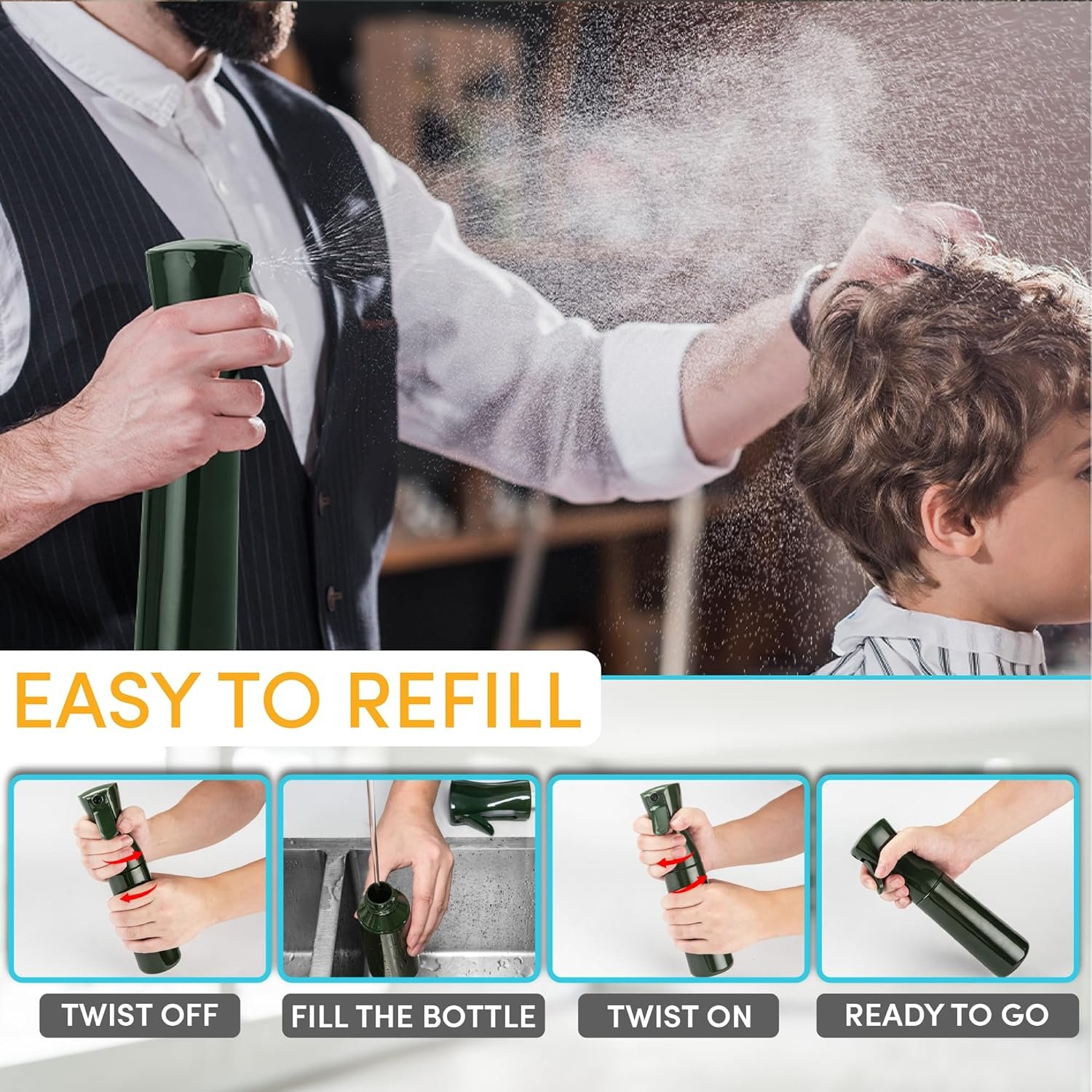 连续喷雾瓶(300ml超细雾化)：留学生宿舍头发速定型、植物保湿、精油舒压多功能喷壶 - 绿色