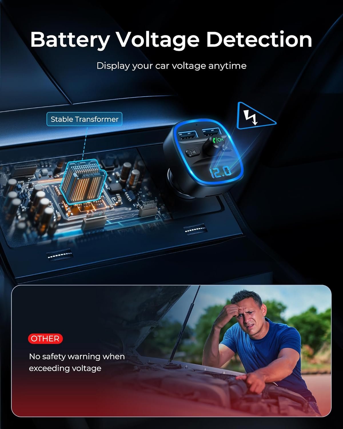 车载蓝牙FM发射器：留学生海外自驾听歌充电免提通话一机搞定，长途旅行缓解乡愁更安心