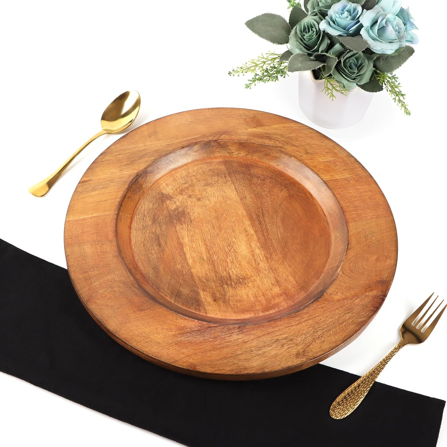 木质充电盘套装2件13英寸圆形侍应盘 - 留学生租房聚餐神器 rustic风格轻松装饰餐桌 分享charcuterie开胃拼盘缓解乡愁