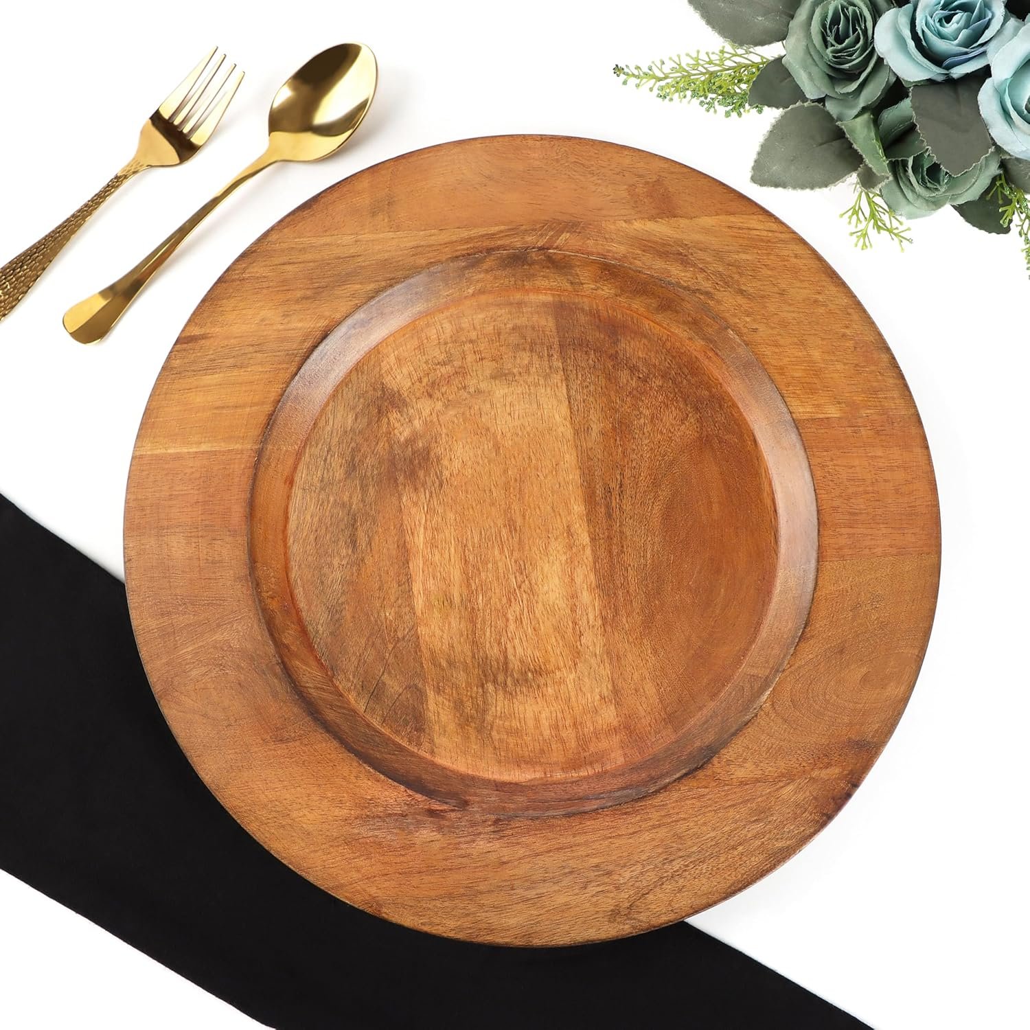 木质充电盘套装2件13英寸圆形侍应盘 - 留学生租房聚餐神器 rustic风格轻松装饰餐桌 分享charcuterie开胃拼盘缓解乡愁