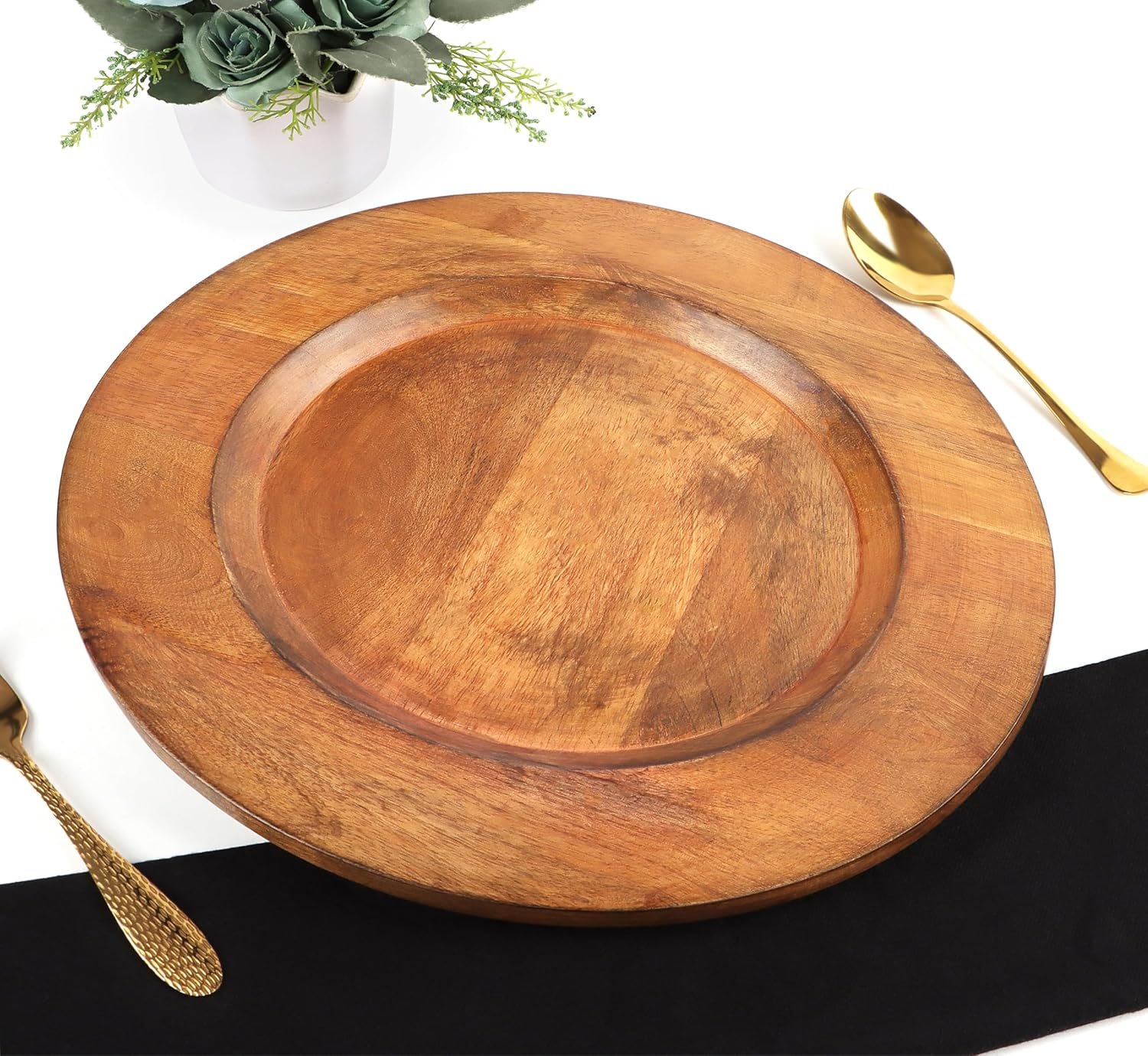 木质充电盘套装2件13英寸圆形侍应盘 - 留学生租房聚餐神器 rustic风格轻松装饰餐桌 分享charcuterie开胃拼盘缓解乡愁