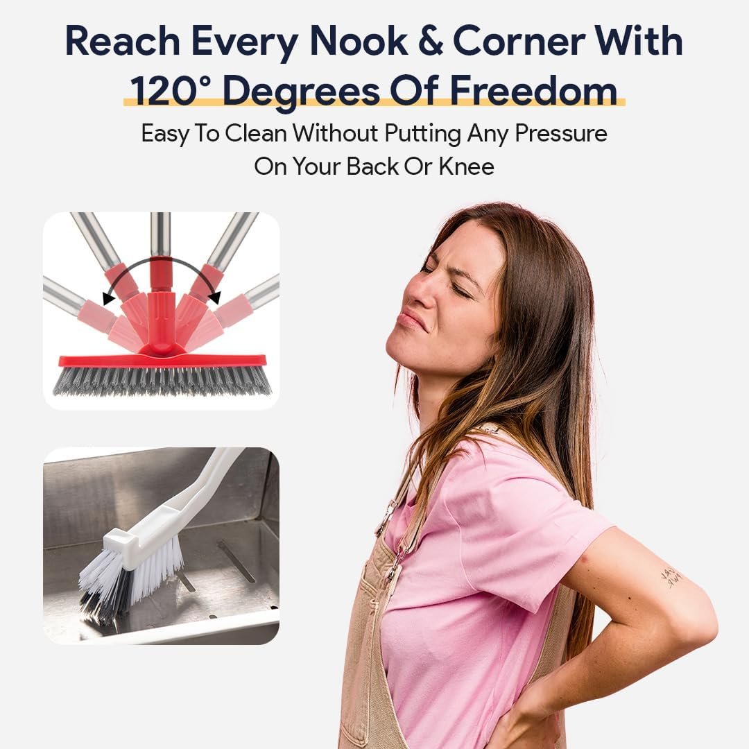 伸缩长柄瓷砖缝隙刷: 留学生租房浴室地板V形死角清洁神器，长柄不弯腰轻松刮垢，手持硬毛精细擦拭存储折叠省行李空间
