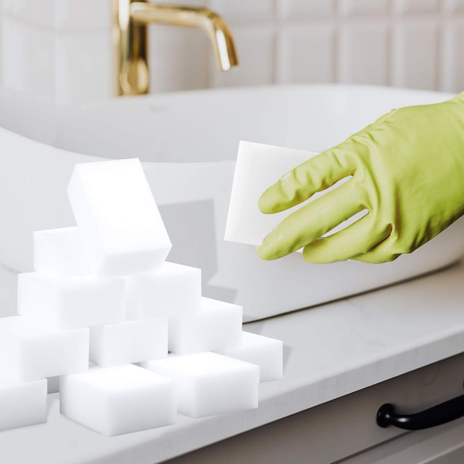 100包加厚耐用魔术海绵擦除器 - 留学生租房公寓顽固污渍一抹净 浴室地板墙壁轻松清洁 退押金省心神器