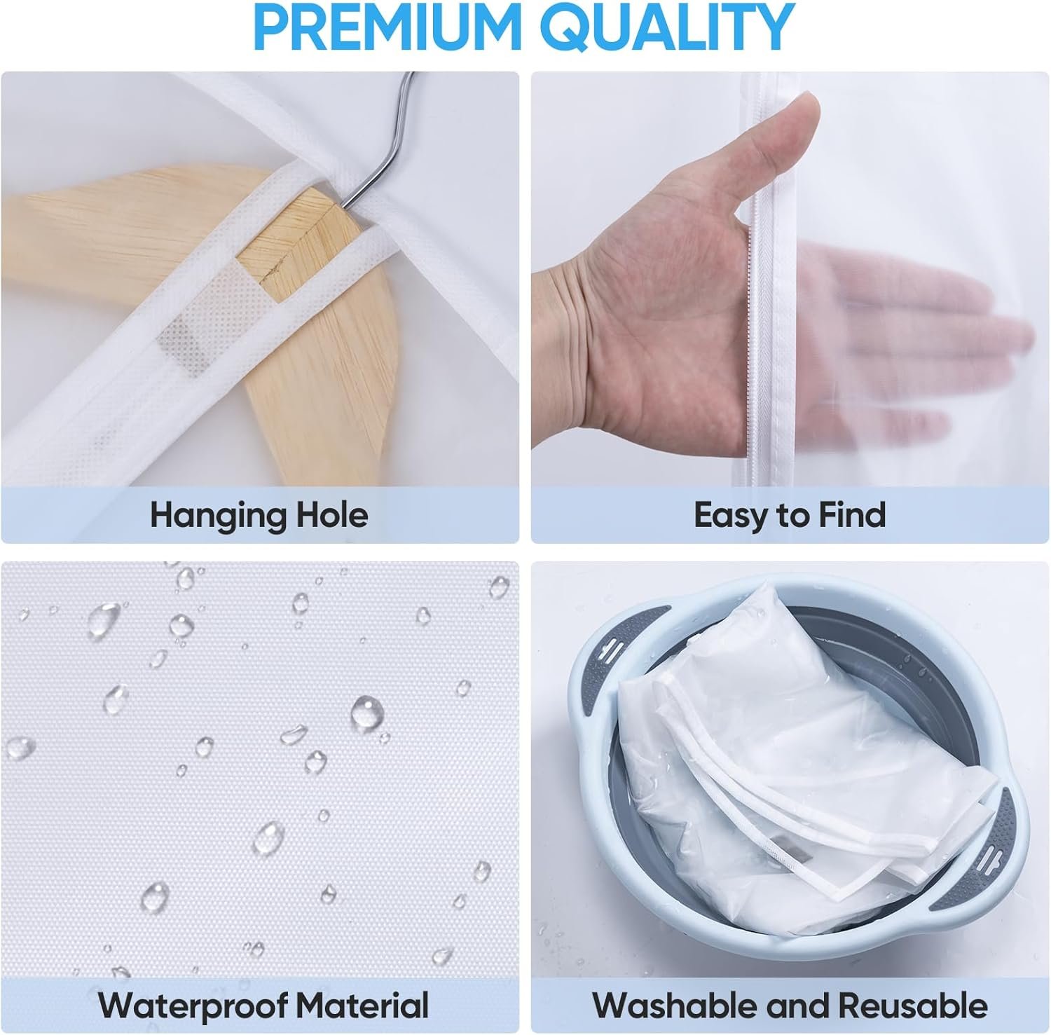 40英寸半透明PEVA服装收纳袋2包装 留学生租房衣柜防尘存储 西装连衣裙防霉整洁 跨国搬家衣服保护神器