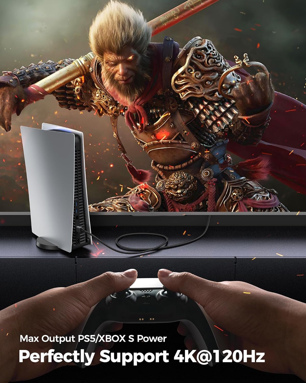认证HDMI 2.1线缆 [4K@240Hz 144Hz 120Hz 8K@60Hz] 1440P超高速48Gbps升级编织 HDR10+ eARC HDCP2.3 兼容Xbox/PS5/PS4/Roku TV-2米：留学生宿舍熬夜游戏不卡顿 海外租房高清追剧放松神器