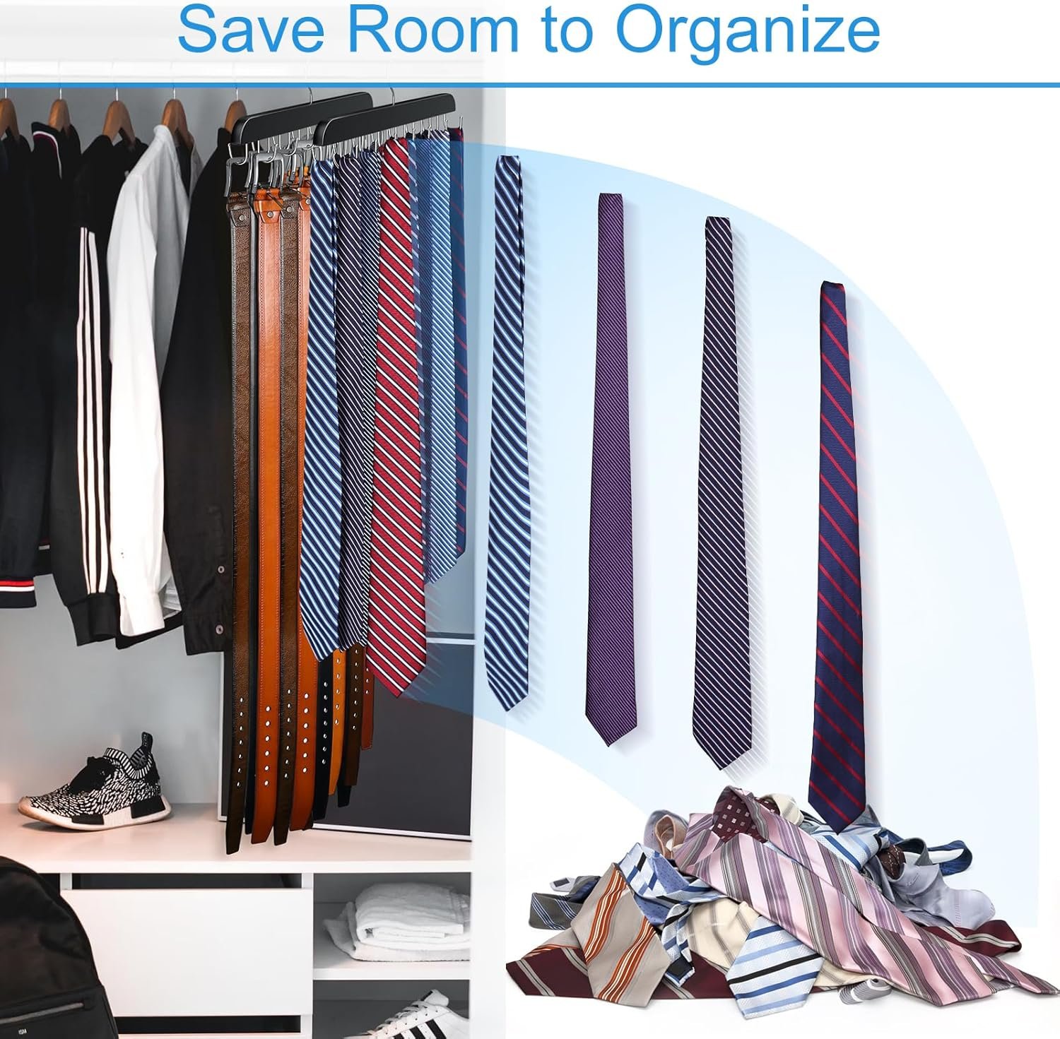 衣柜腰带挂架 留学生租房小空间救星 14钩轻松收42条木质稳固黑款