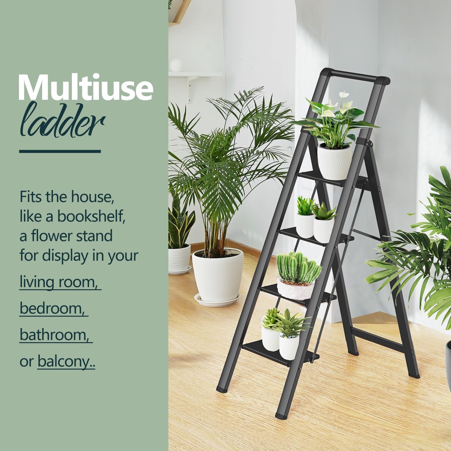 4步折叠梯子：留学生租房厨房高柜轻松够取调料，轻便防滑铝合金易存随搬家，公寓衣柜图书馆整理达2.7米承重136kg安全稳