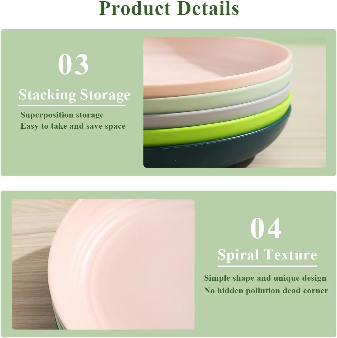 9英寸塑料深盘8件彩色套装 留学生租房耐摔拉面意面碗 微波洗碗机安全不碎搬家超省心