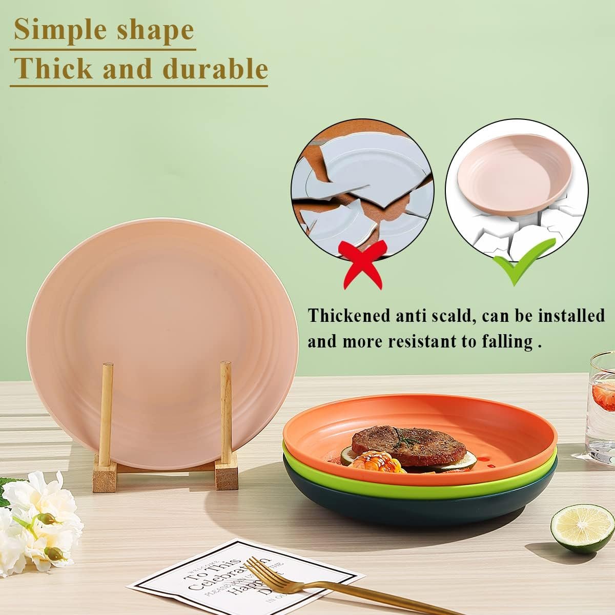 9英寸塑料深盘8件彩色套装 留学生租房耐摔拉面意面碗 微波洗碗机安全不碎搬家超省心