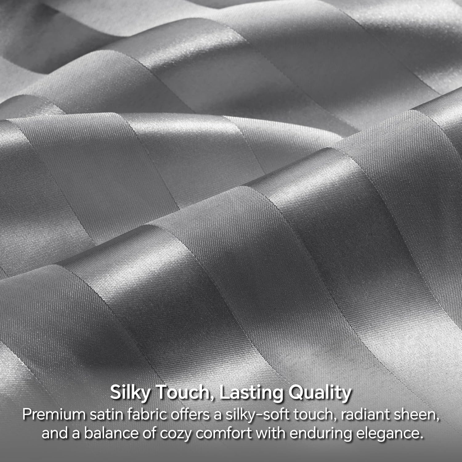 Queen尺寸缎面床单4件套 深灰提花条纹深兜弹性防滑 留学生租房丝滑睡眠神器 熬夜赶due快速恢复精力