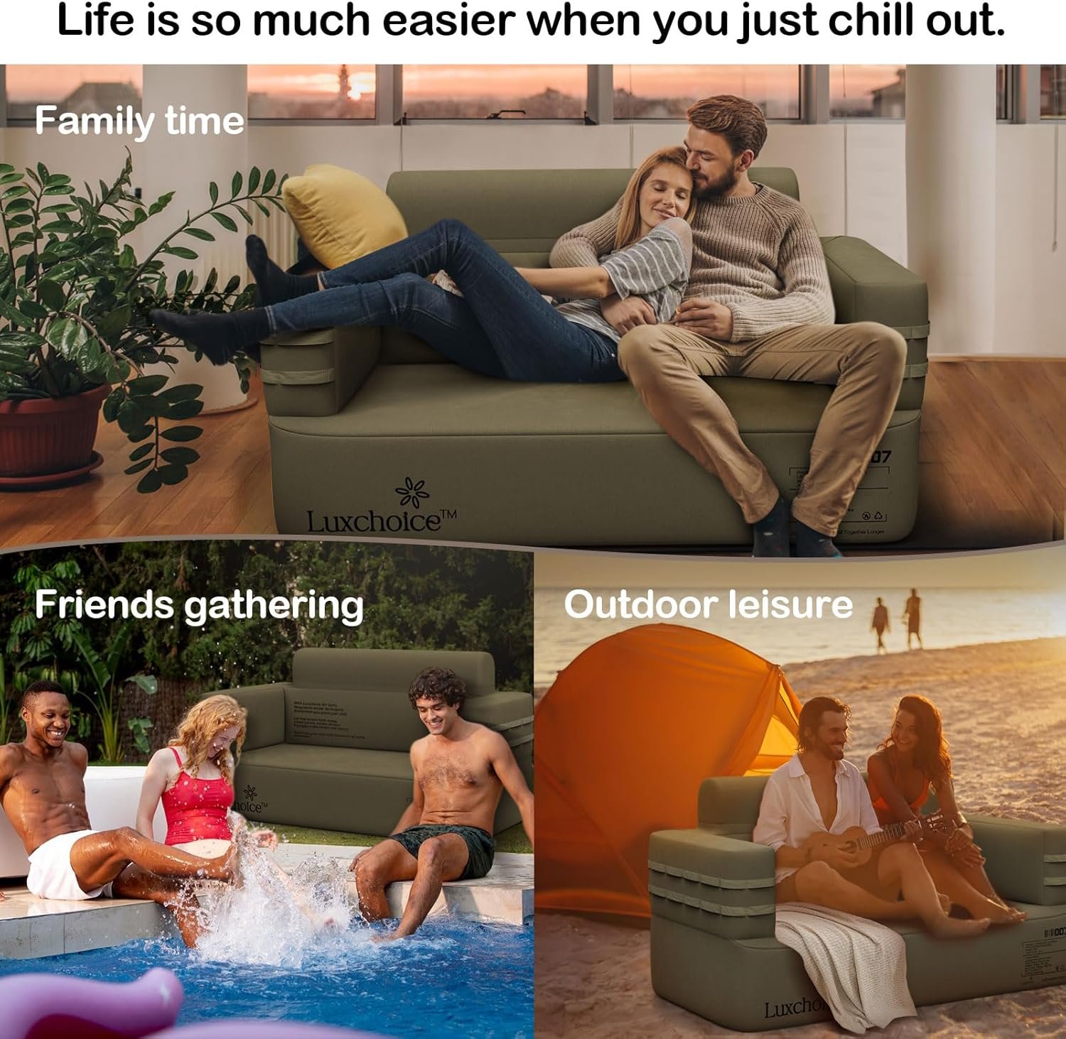 多功能充气沙发 留学生租房宿舍解压神器 内置泵速充气 防水防刺穿易收纳 熬夜赶due后变身电影双座 跨国搬家零负担