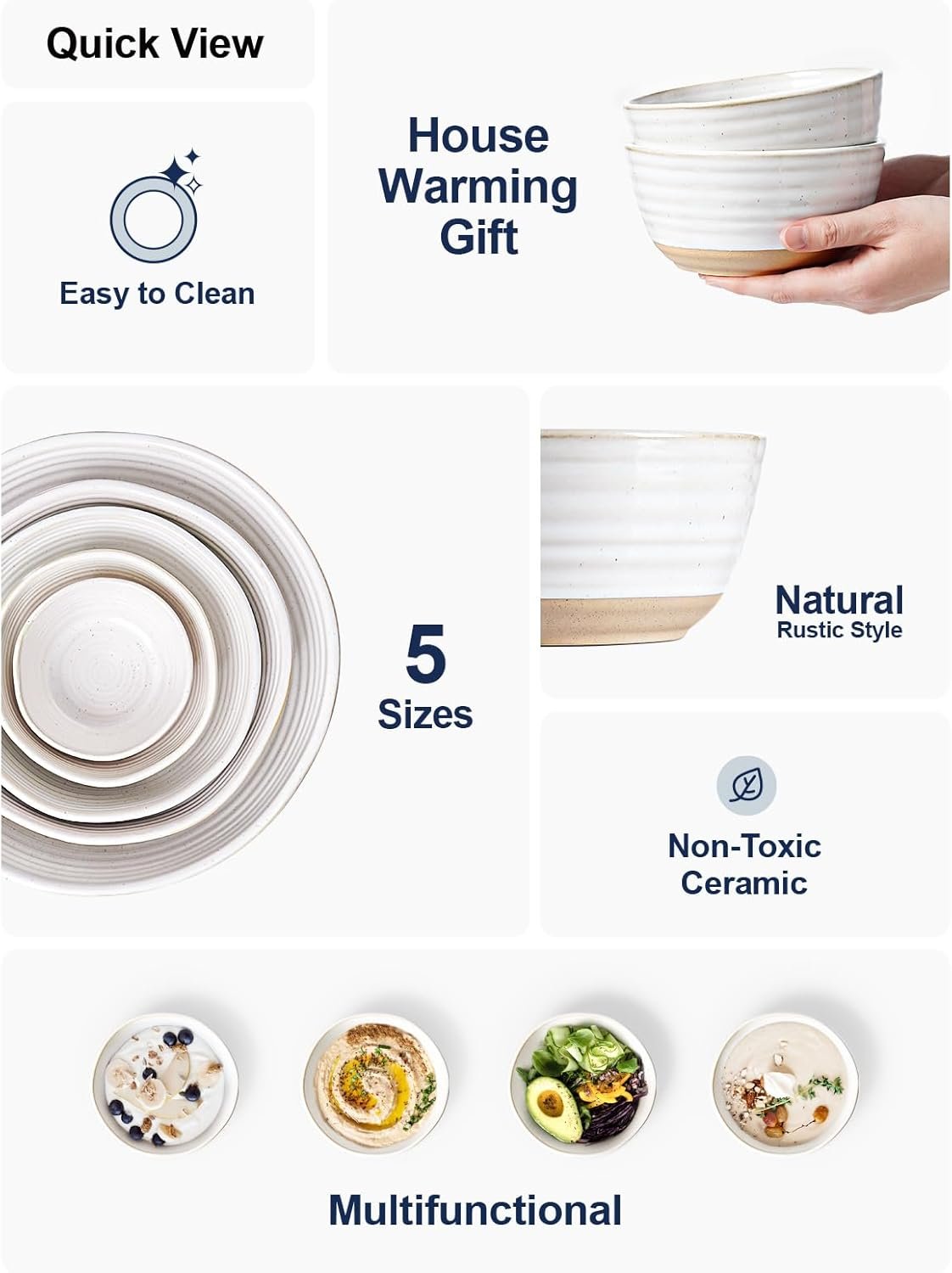 4件套陶瓷汤碗28oz，留学生租房小厨拉面Pho沙拉速热神器，微波烤箱洗碗机安全耐用，海外自煮零负担6寸白