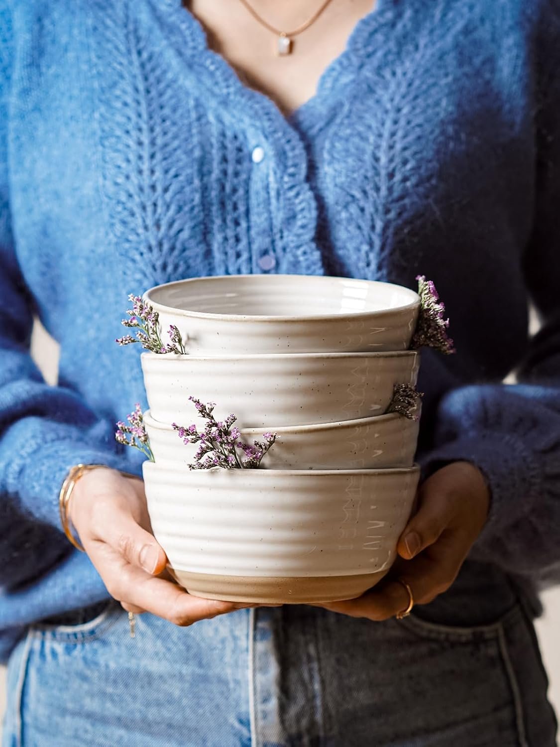 4件套陶瓷汤碗28oz，留学生租房小厨拉面Pho沙拉速热神器，微波烤箱洗碗机安全耐用，海外自煮零负担6寸白