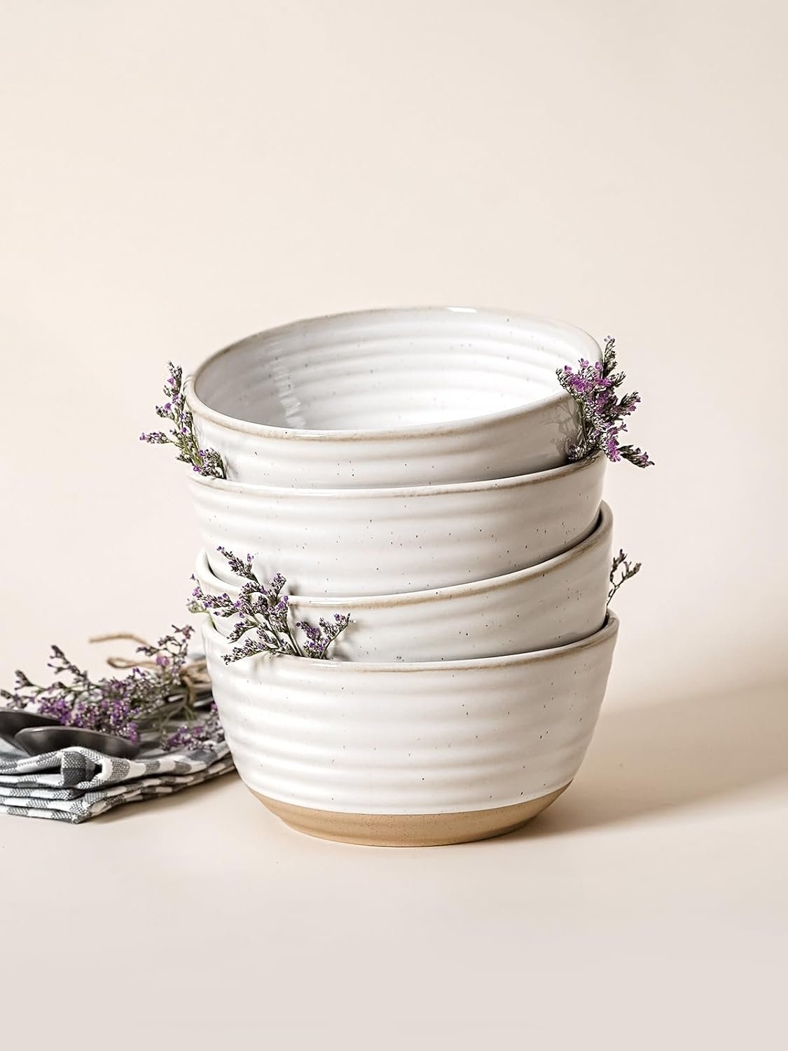 4件套陶瓷汤碗28oz，留学生租房小厨拉面Pho沙拉速热神器，微波烤箱洗碗机安全耐用，海外自煮零负担6寸白