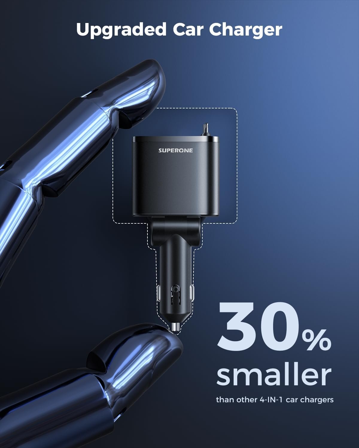 99W可伸缩车载充电器：留学生海外自驾长途快充，带线缆USB C适配器手机续航无忧出行更安心