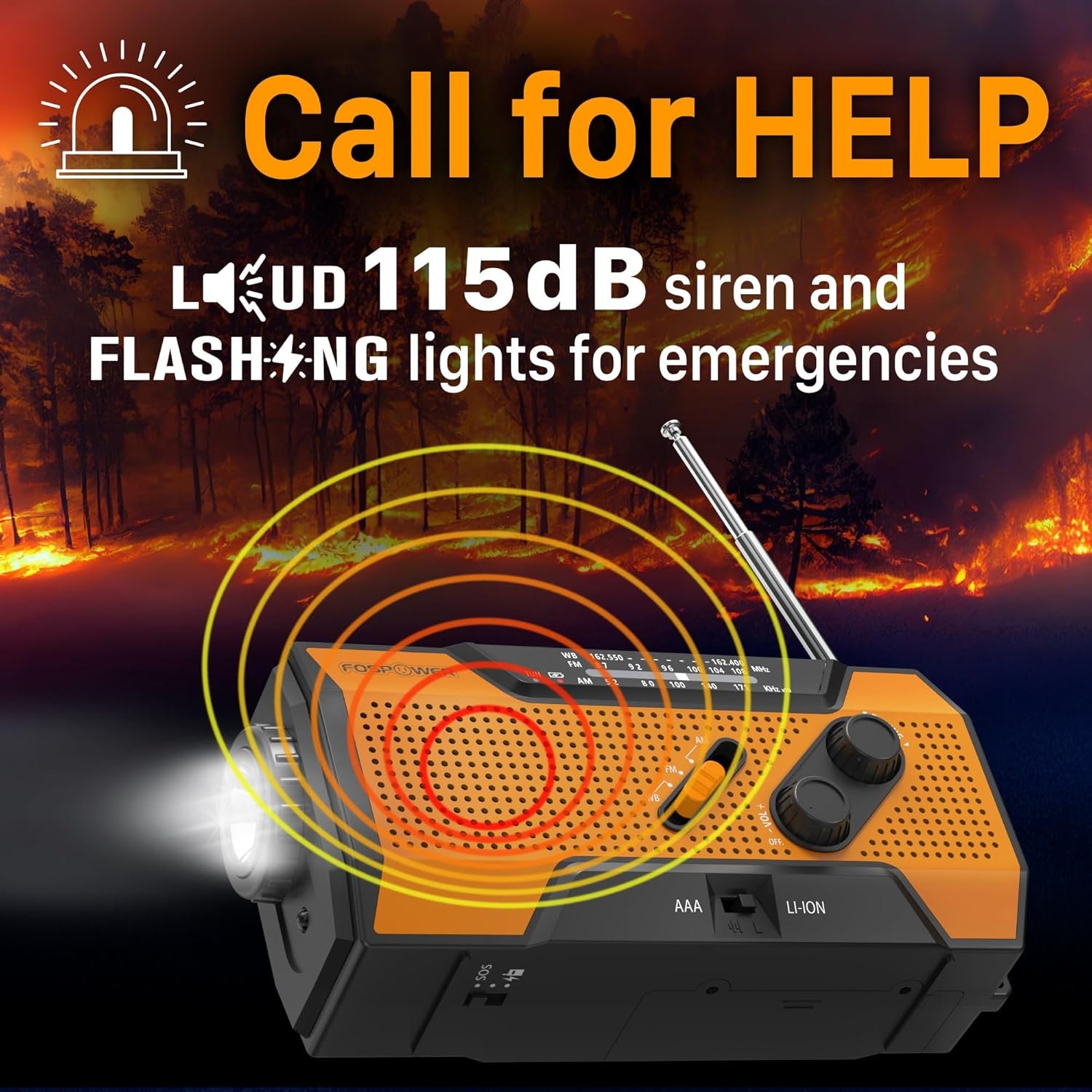 NOAA紧急天气收音机 7400mWh便携电源银行 AM/FM USB太阳能手摇充电 SOS警报手电筒 留学生海外租房停电应急充电 台风预警旅行安全守护