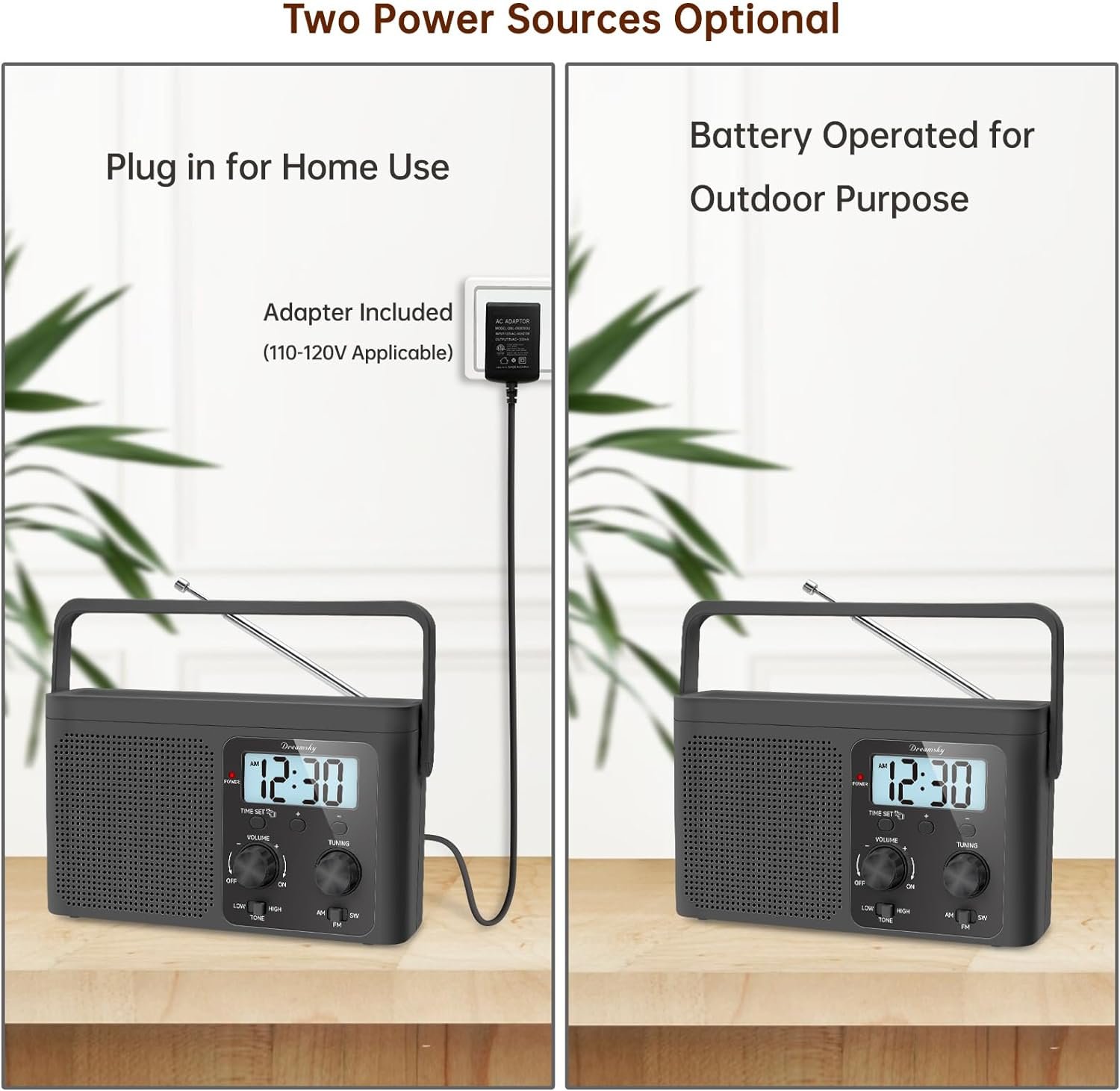 AM FM短波便携收音机：留学生海外强信号听家乡广播解乡愁 电池壁插两用租房旅行不间断 数字时钟大拨盘熬夜赶due准时轻松