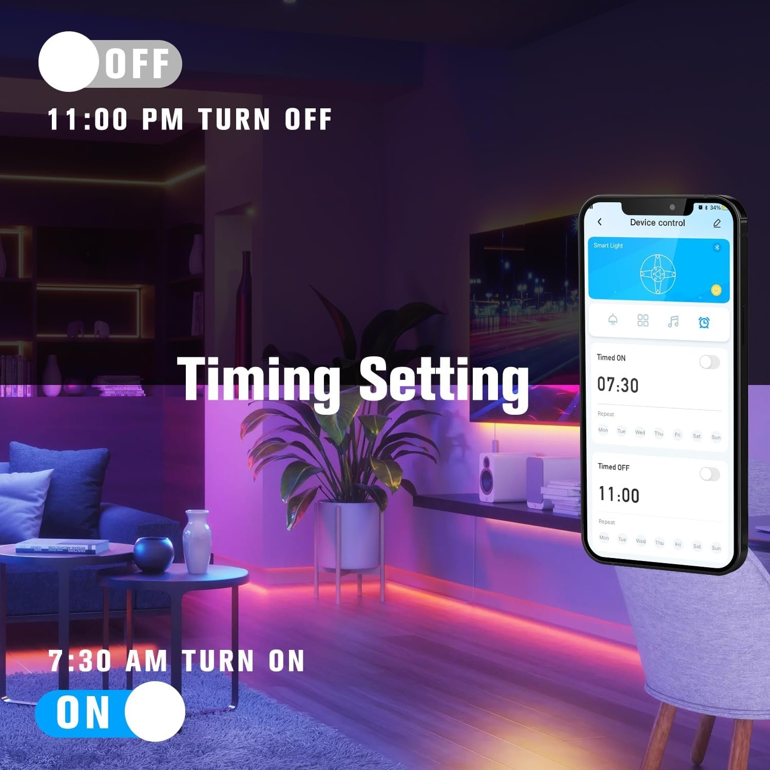 130英尺RGB LED灯条：租房留学生熬夜赶due神器，遥控调光一键营造温馨小窝
