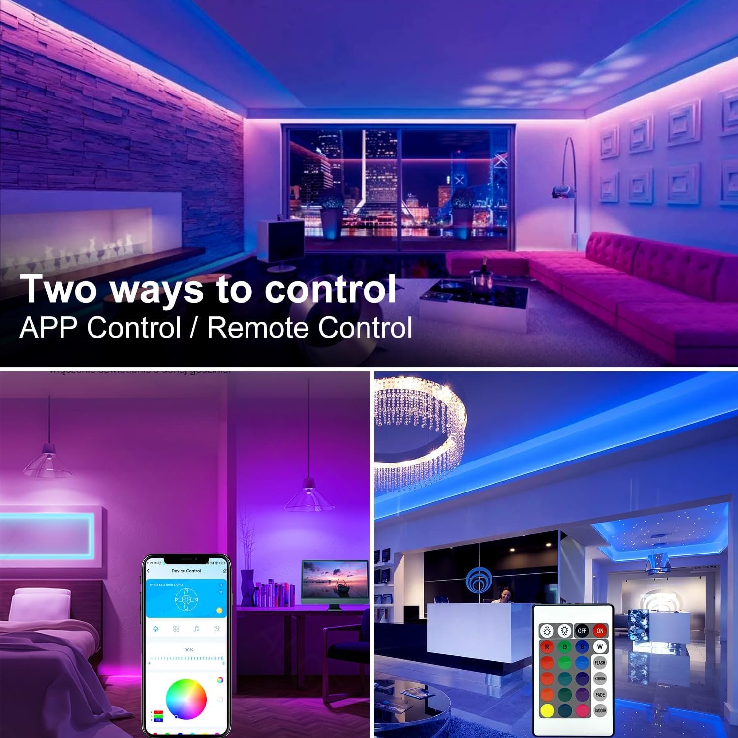 130英尺RGB LED灯条：租房留学生熬夜赶due神器，遥控调光一键营造温馨小窝