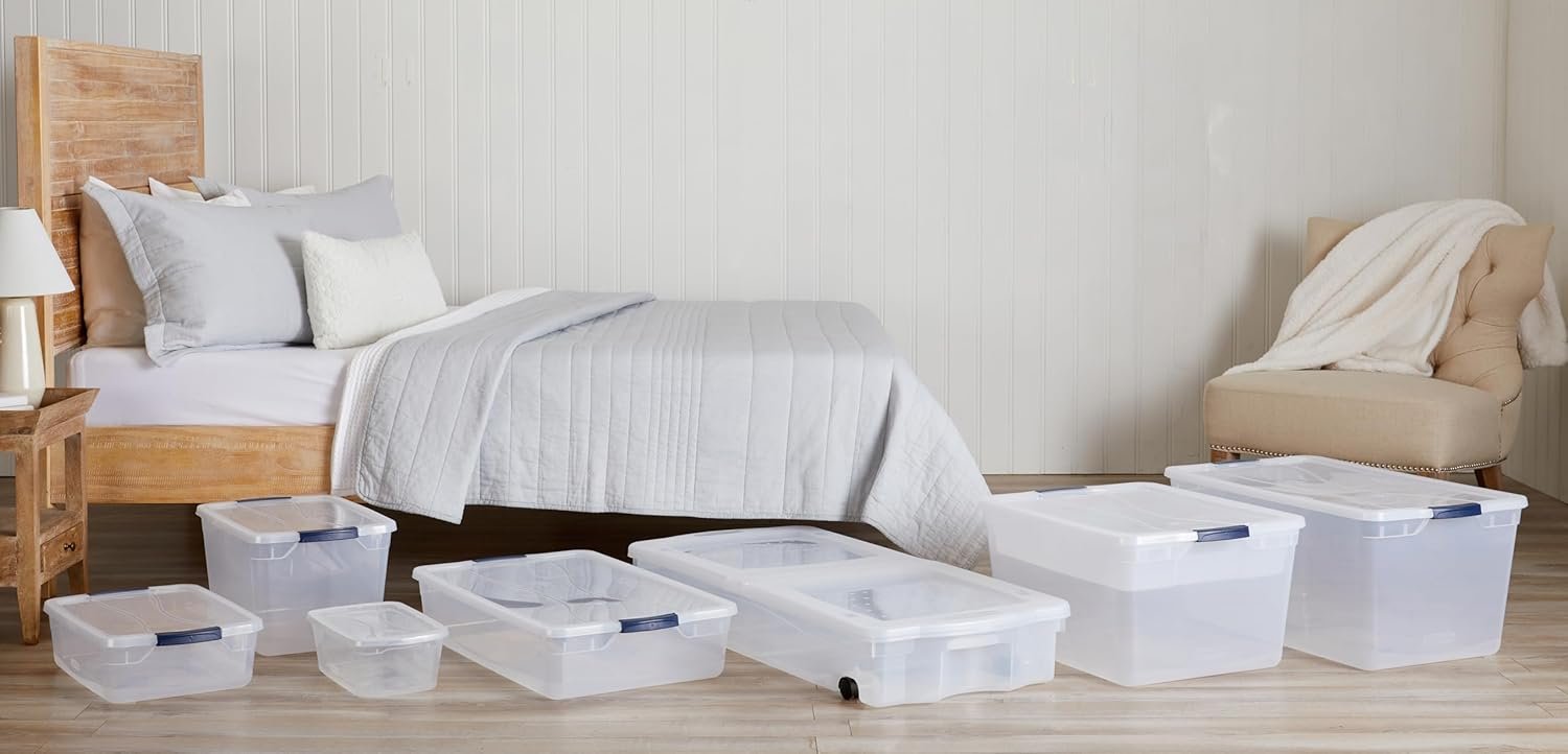 6 Qt透明储物盒带盖12件套 可堆叠无BPA 留学生租房收纳利器 堆叠节省小空间 轻松整理文具零食行李打包更省心