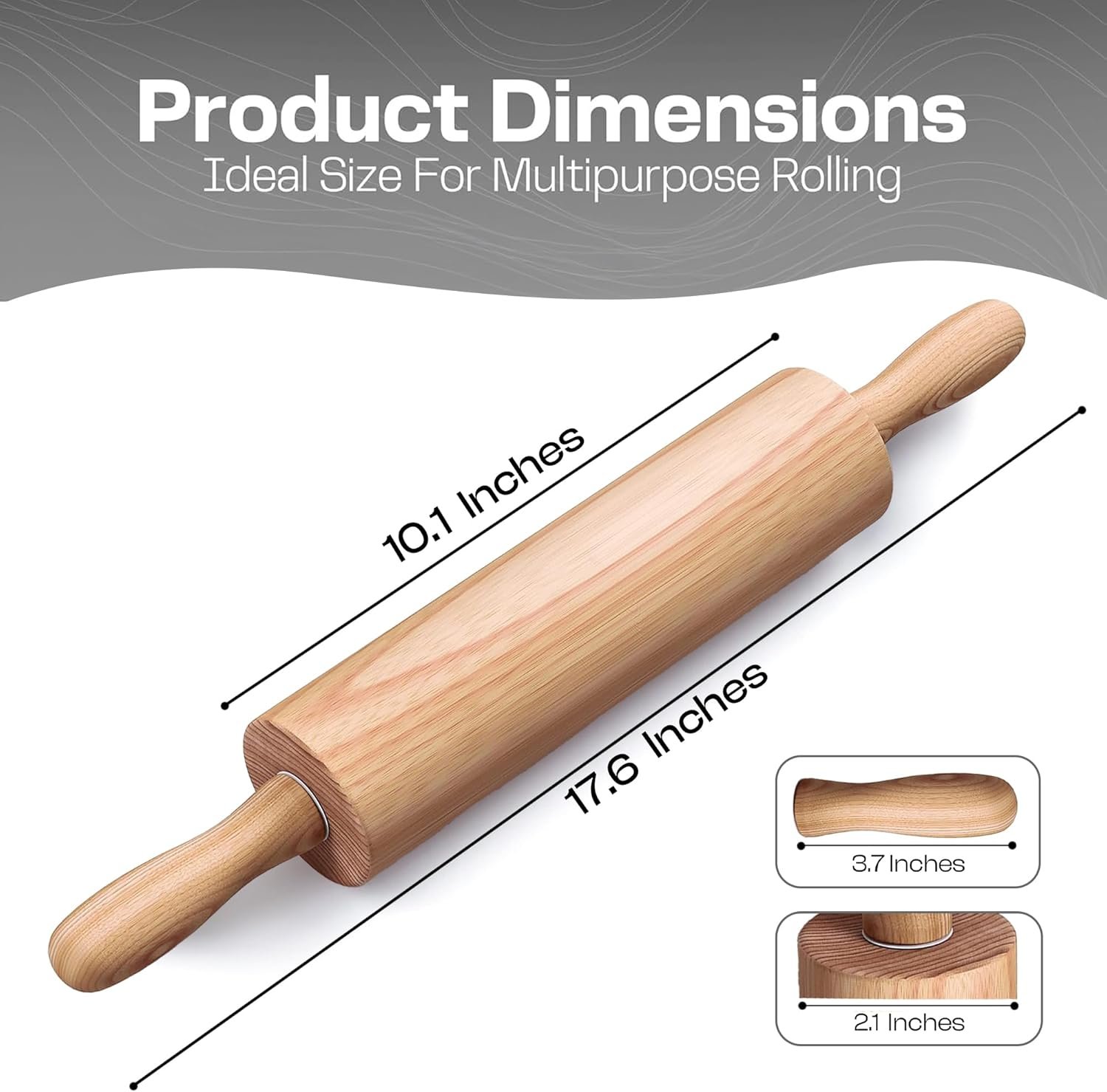 45cm旋转人体工学手柄木质擀面杖 – 留学生租房小厨房省力神器 轻松揉面做披萨面包解乡愁