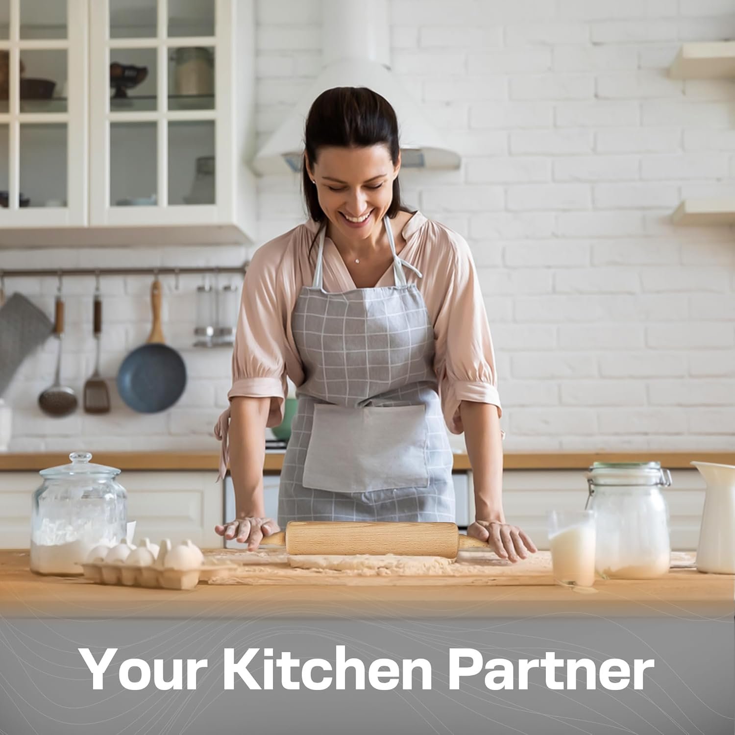 45cm旋转人体工学手柄木质擀面杖 – 留学生租房小厨房省力神器 轻松揉面做披萨面包解乡愁