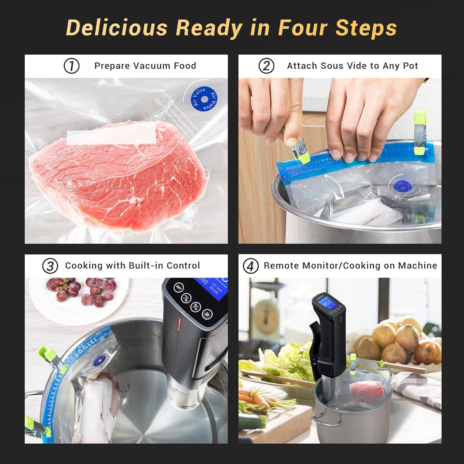 留学生海外小厨房解乡愁：WiFi Sous Vide 1000W 浸没式烹饪机，APP预设食谱远程操控精准煮美食，赶due边学边享家乡美味