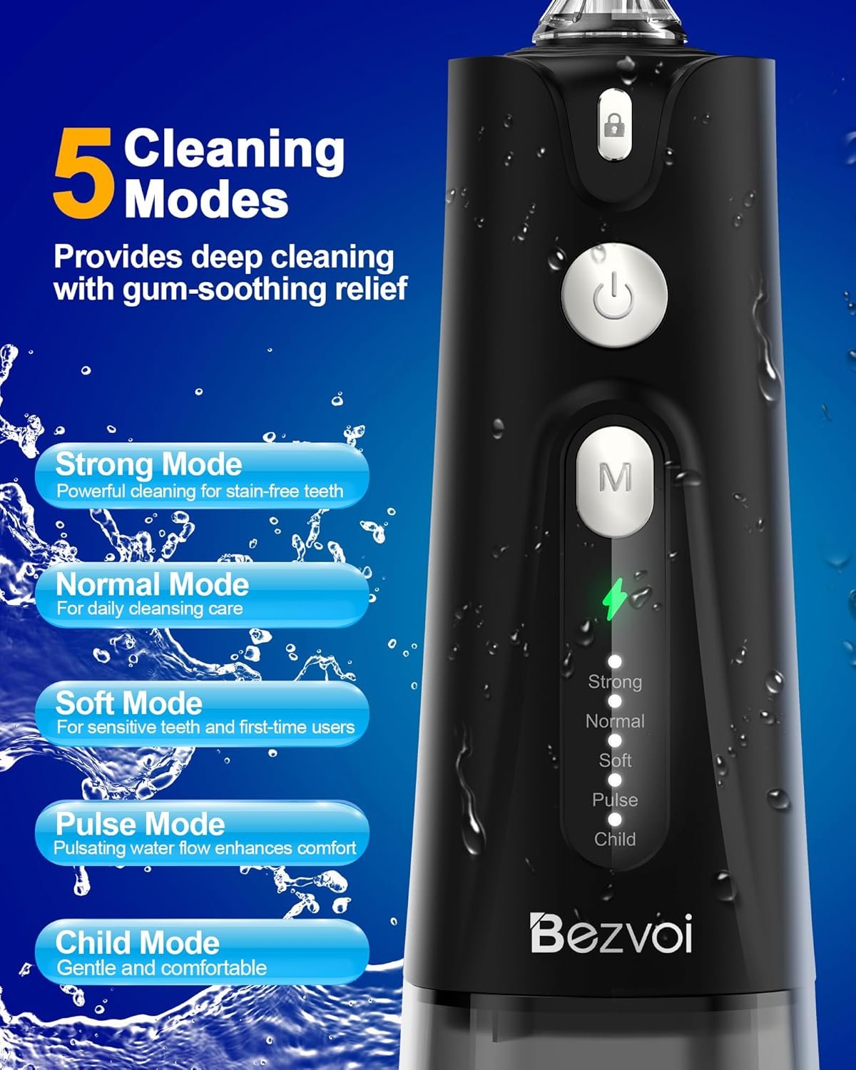 水牙线器：留学生海外快餐牙缝清洁利器，宿舍防水便携300ML 5模式6喷嘴一冲护口腔