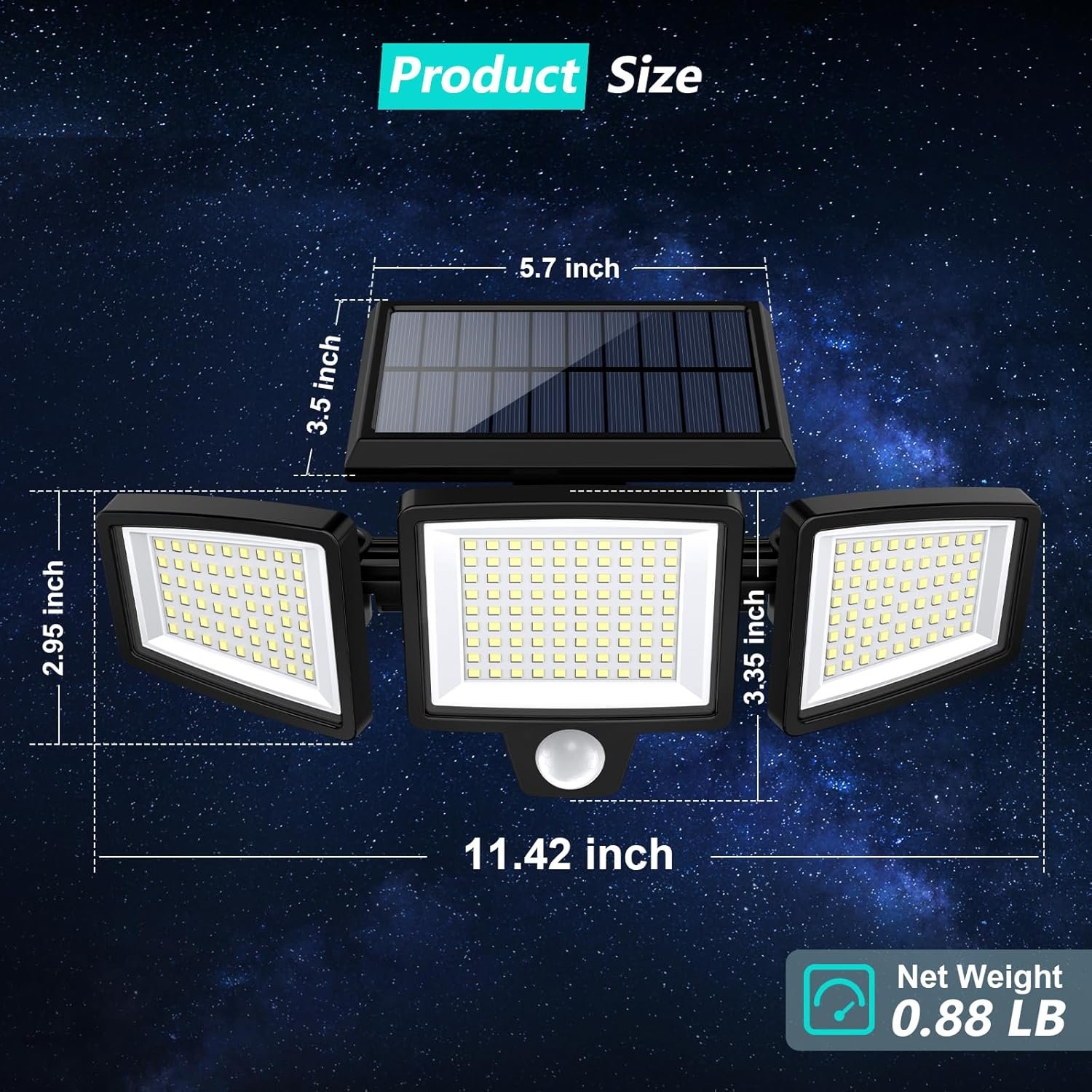 太阳能感应户外壁灯 留学生海外夜归公寓自动亮堂守护 2500LM 210LED 遥控3头 IP65防水270°广角3模式2件套
