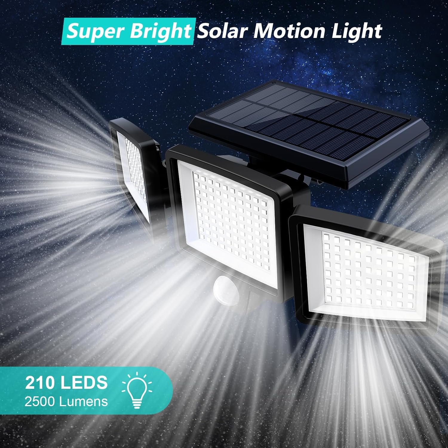 太阳能感应户外壁灯 留学生海外夜归公寓自动亮堂守护 2500LM 210LED 遥控3头 IP65防水270°广角3模式2件套