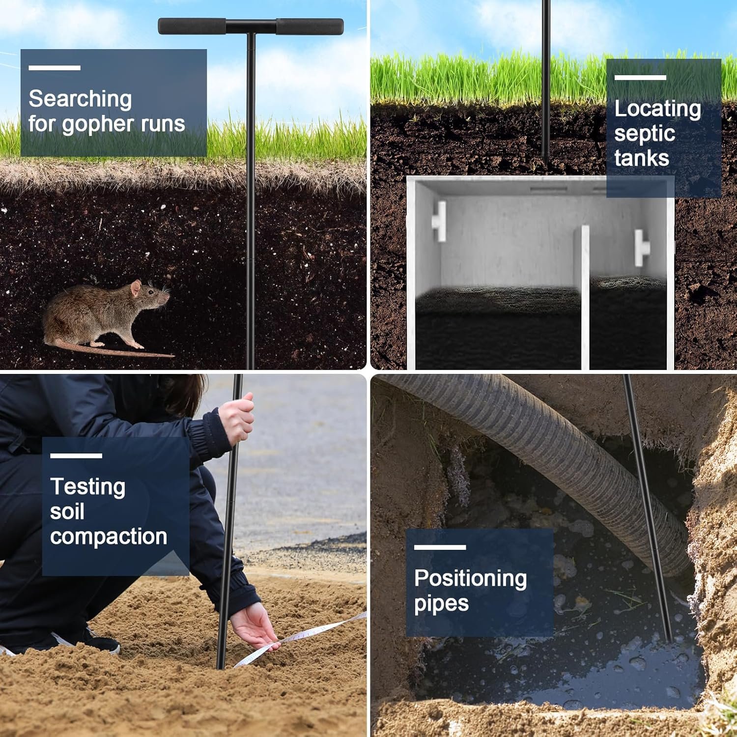 48英寸土壤探针杆：租房后院地下管道定位神器，轻松检查土壤压实避开维修坑，DIY小花园省心种菜解乡愁