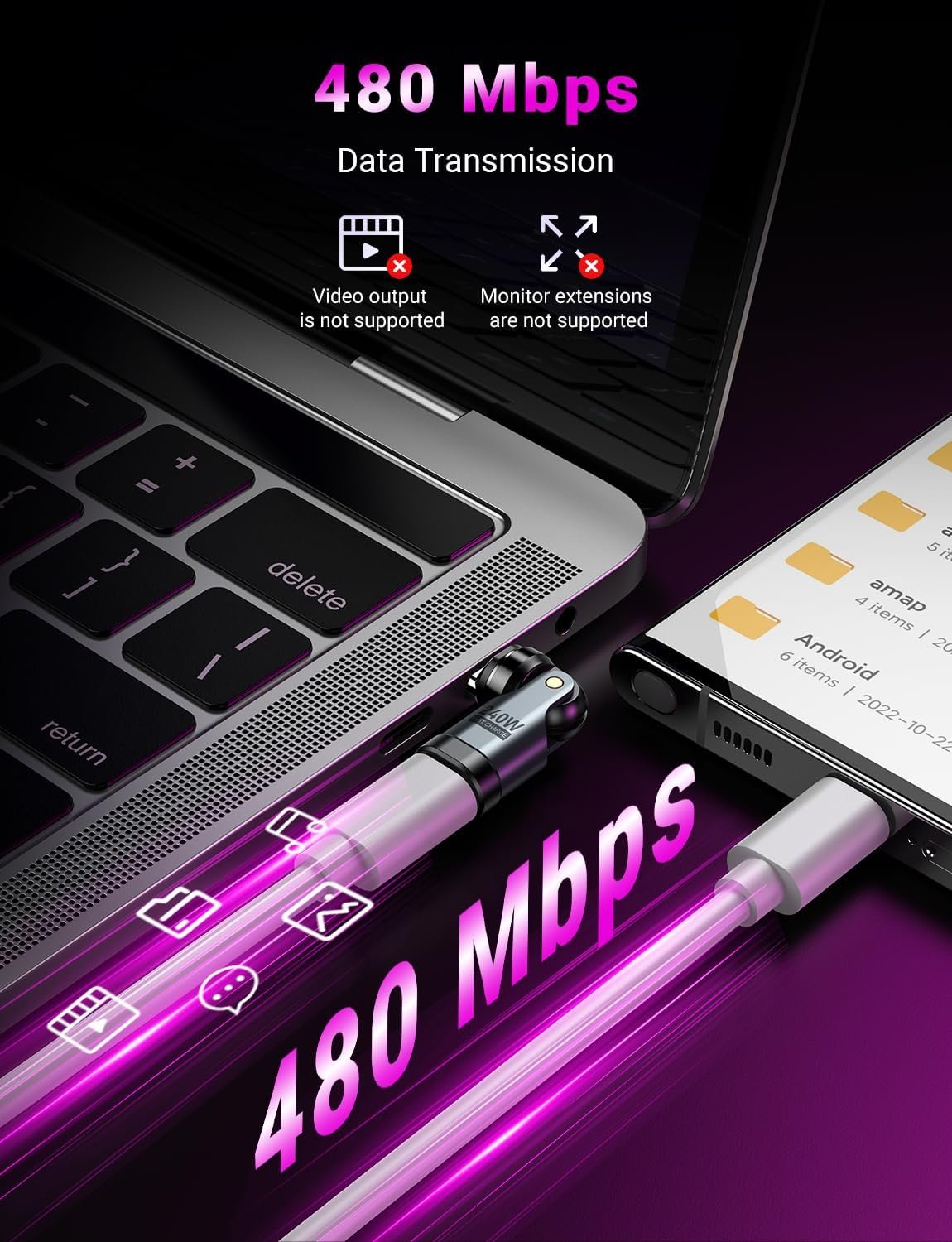 USB C 磁吸适配器 PD 240W(2包) 90度右角旋转充电头 留学生宿舍床上刷剧稳充不掉线