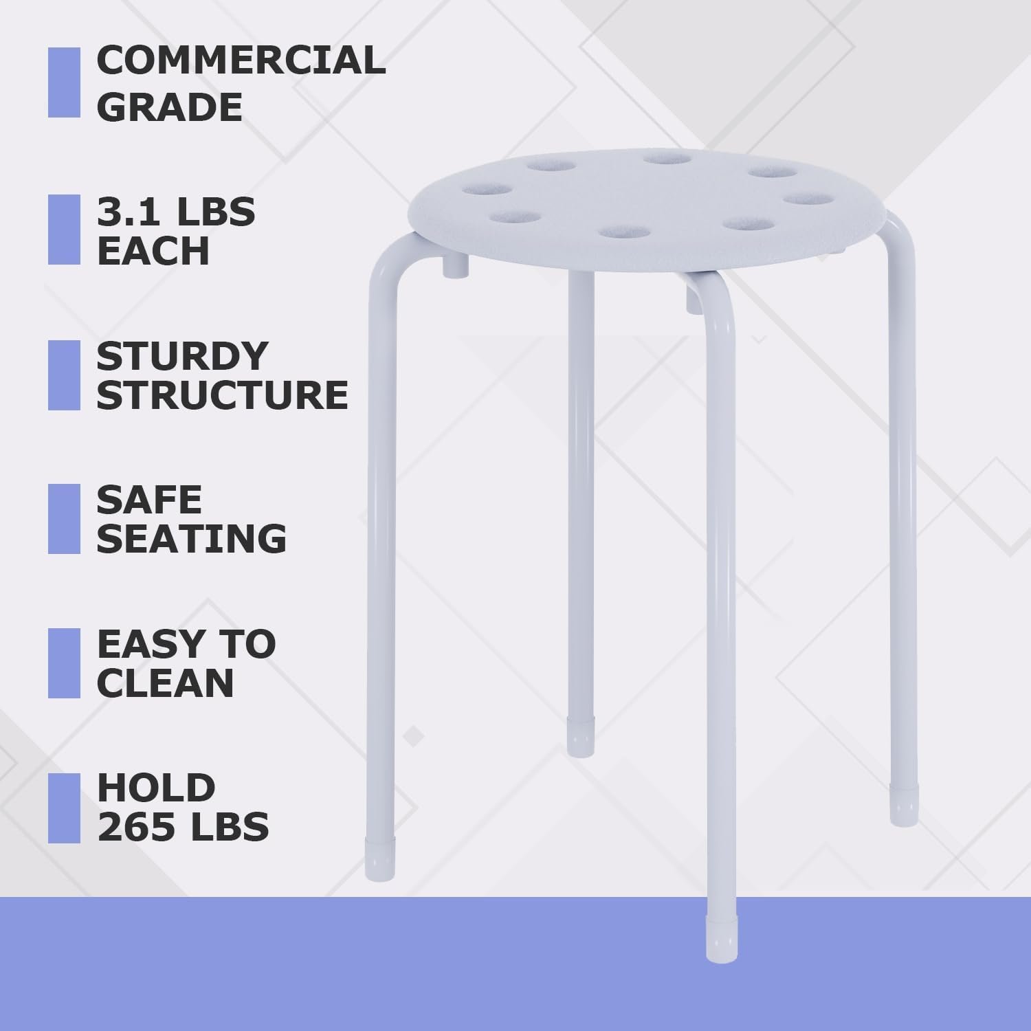 6件套17.7英寸可堆叠矮凳 留学生宿舍小型聚会临时多座 便携省空间多彩装饰座位 白
